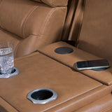Ashley Furniture - DREAMER POWER RECLINING SOFA W/ AUDIO - Light Brown Leather Match - Sofas - Additional View 7