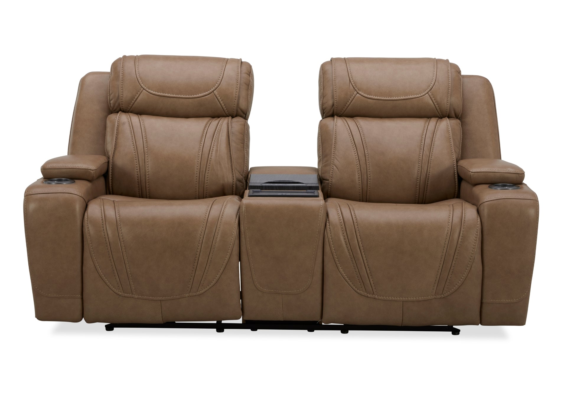 Boston Leather Power Loveseat With Refrigerator Console - Sand
