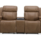 Boston Leather Power Loveseat With Refrigerator Console - Sand