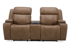 Boston Leather Power Loveseat With Refrigerator Console - Sand