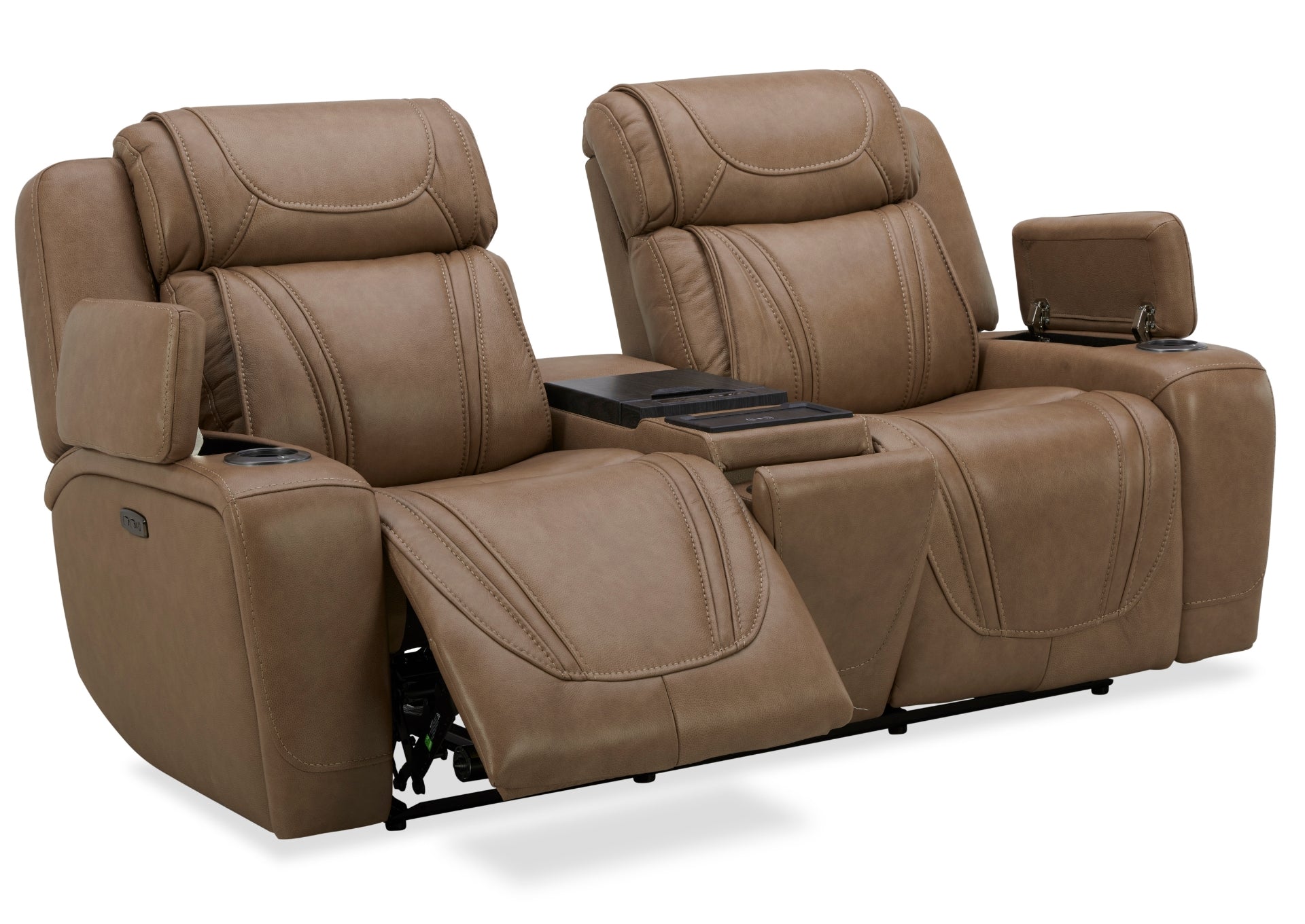 Boston Leather Power Loveseat With Refrigerator Console - Sand - Additional View 1