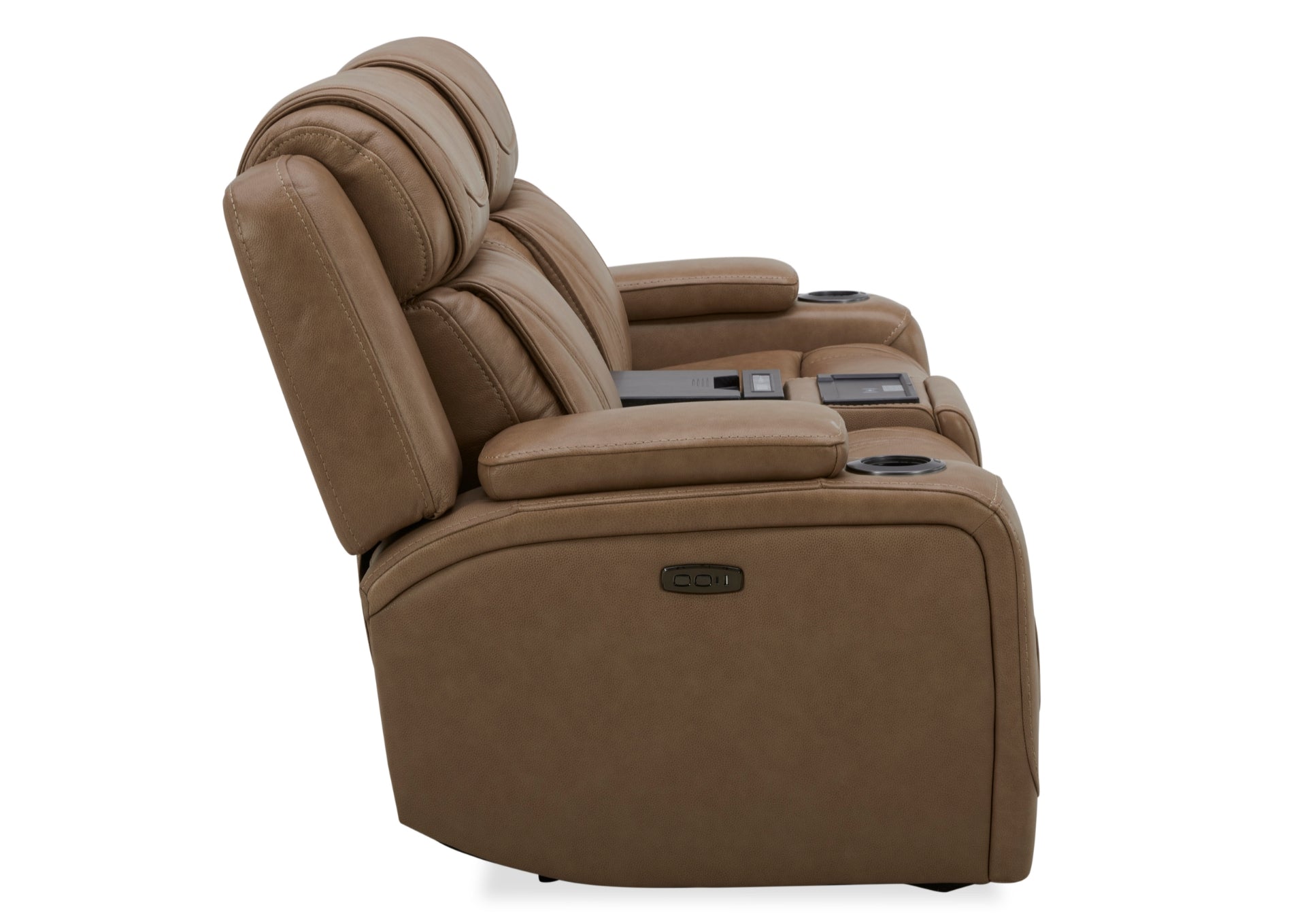 Boston Leather Power Loveseat With Refrigerator Console - Sand - Additional View 2