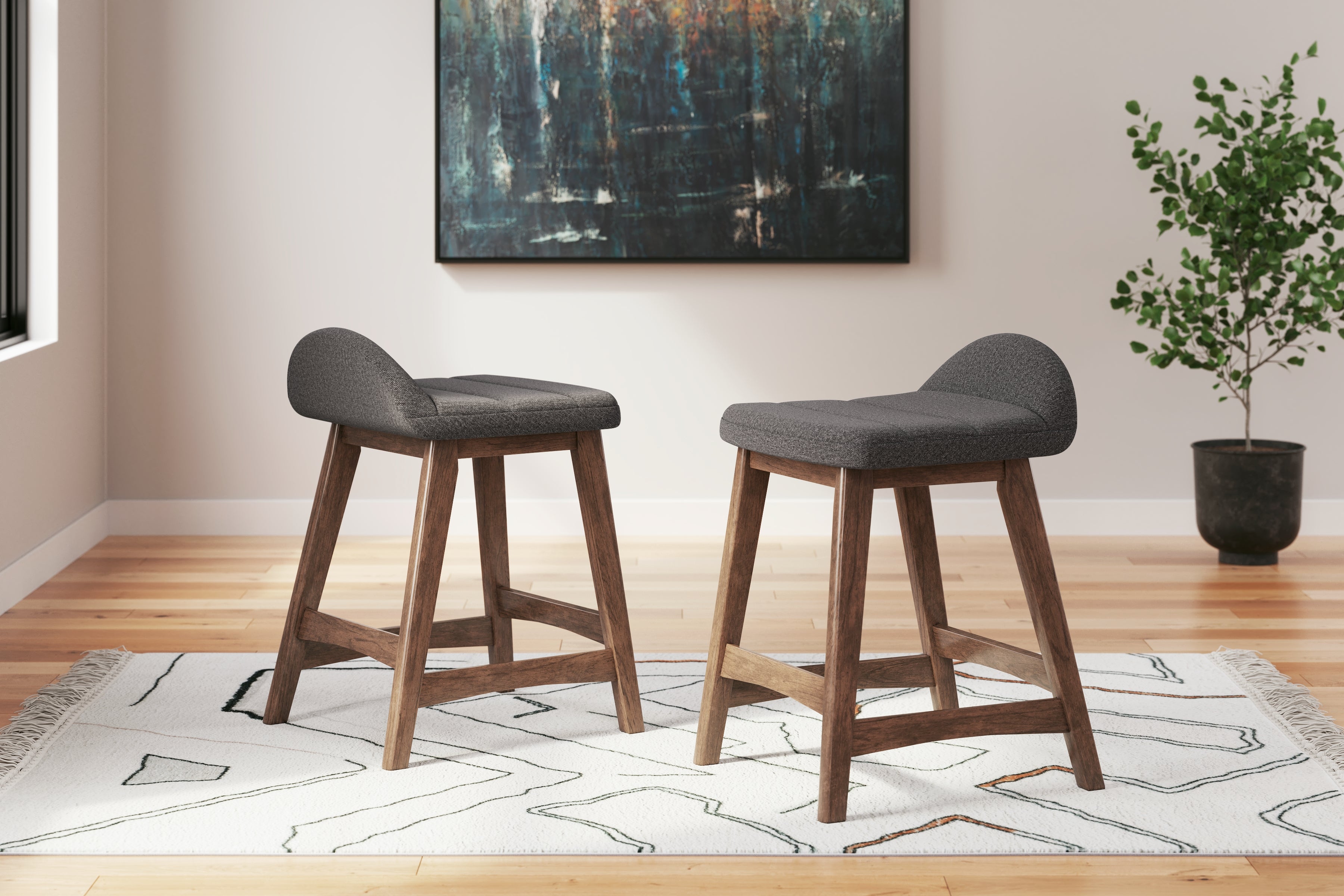 Ashley Furniture - LYNCOTT CHARCOAL 24" BARSTOOL - Dark Gray Fabric|Wood - Stools