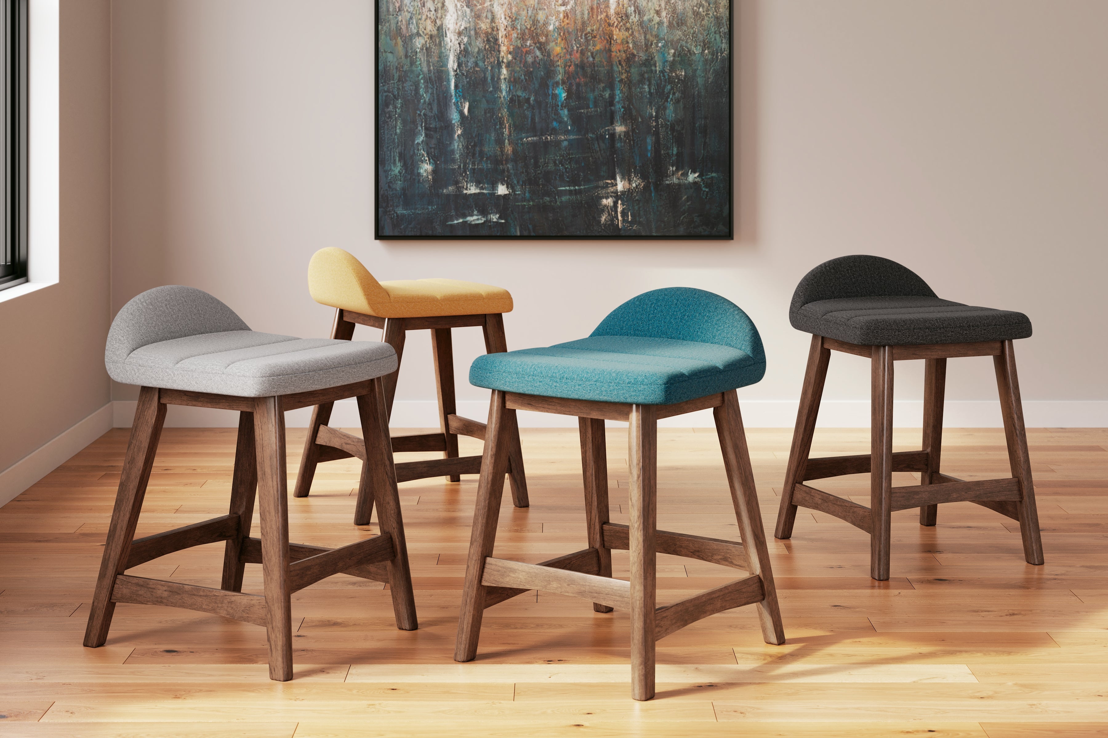 Ashley Furniture - LYNCOTT CHARCOAL 24" BARSTOOL - Dark Gray Fabric|Wood - Stools - Additional View 8