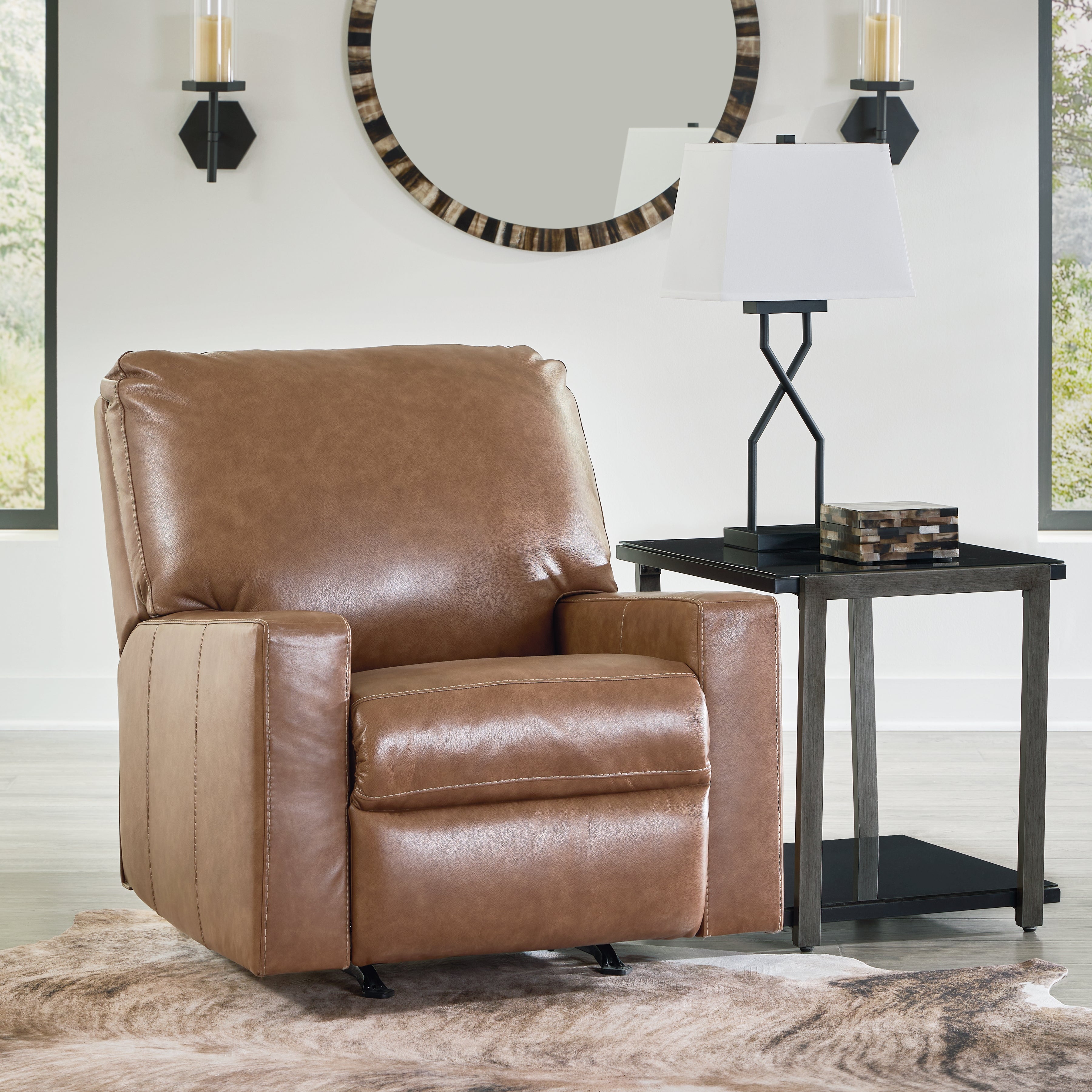 Ashley Furniture - BOLSENA CARAMEL LEATHER RECLINER - Light Brown Leather Match - Recliners - Additional View 1