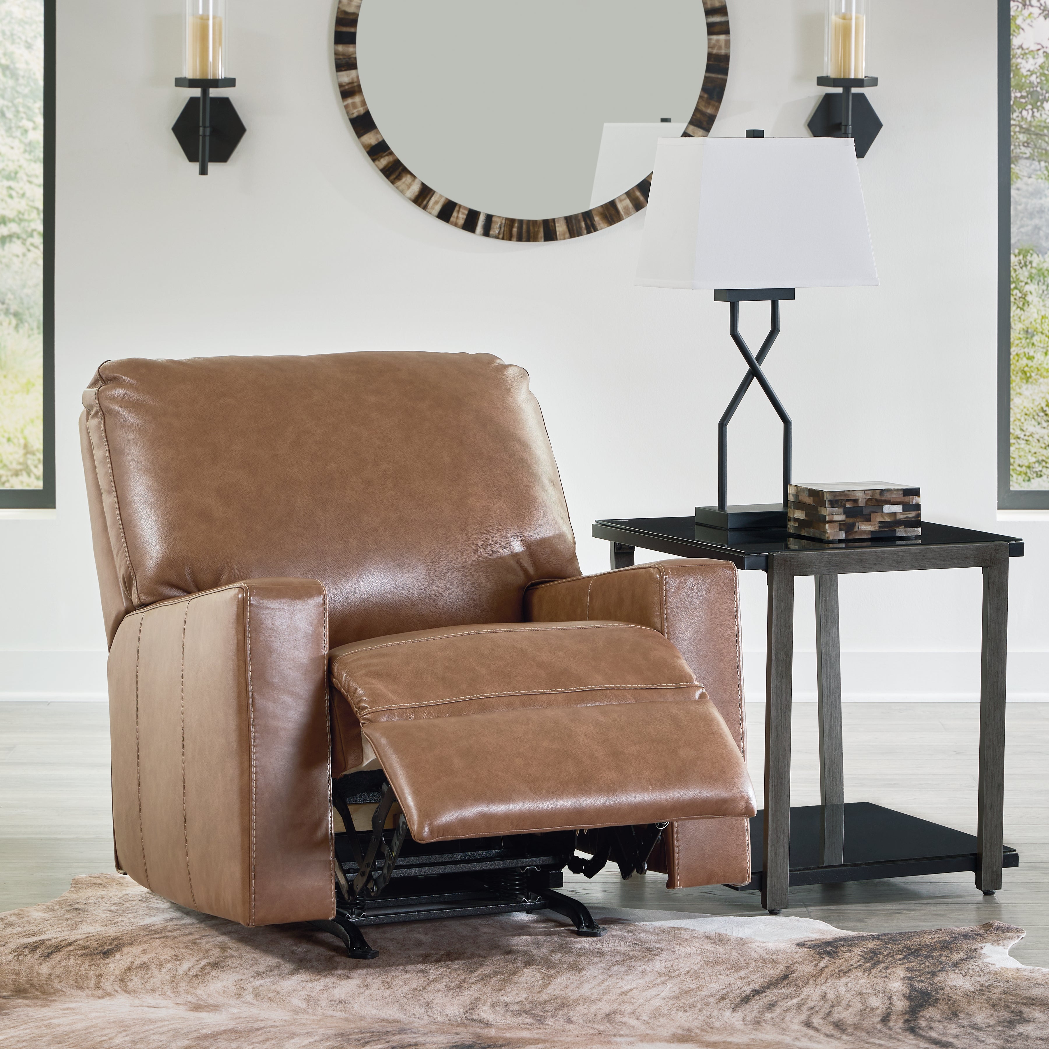 Ashley Furniture - BOLSENA CARAMEL LEATHER RECLINER - Light Brown Leather Match - Recliners - Additional View 6