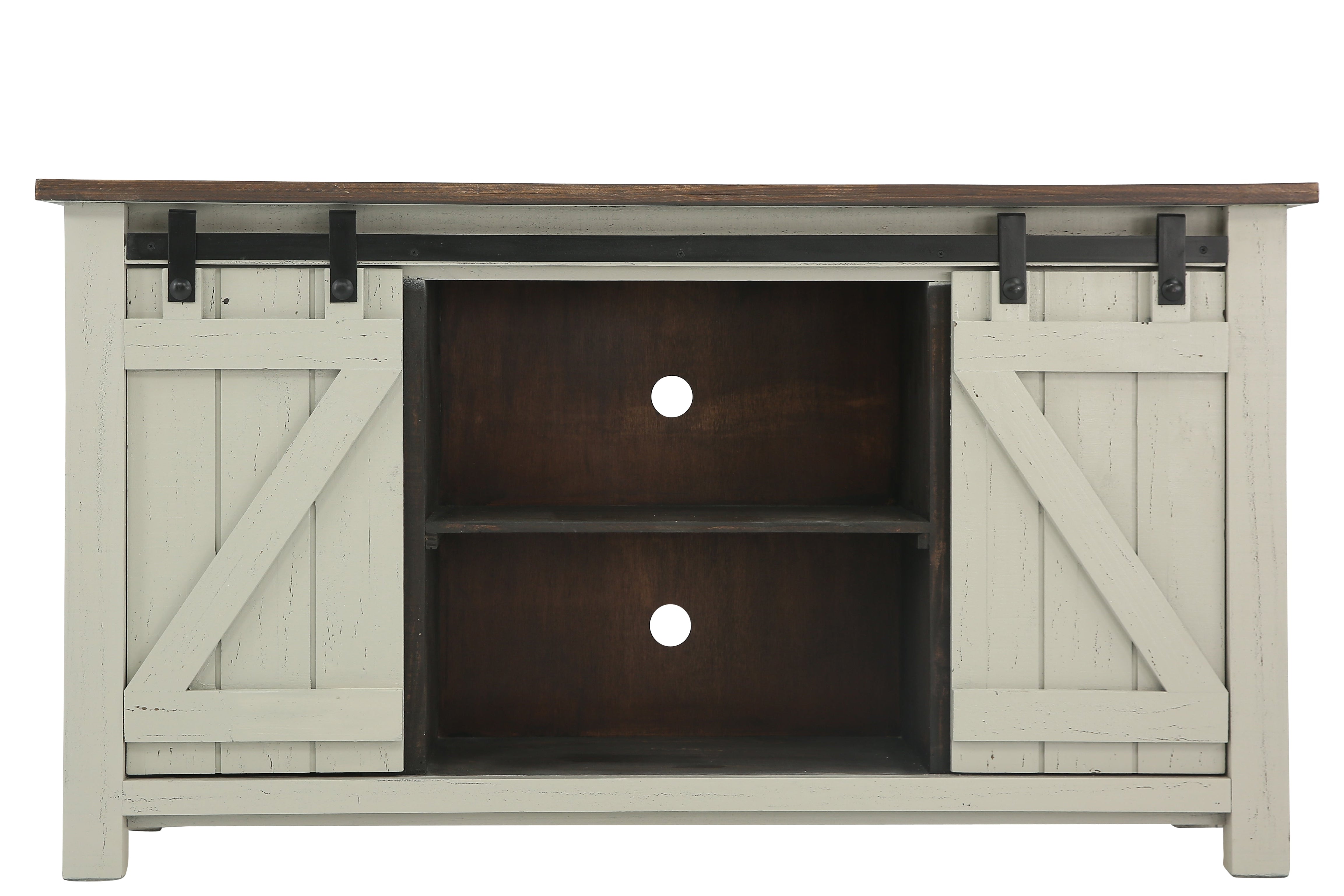 Sterling Barn Door Media Console - Aged Gray/Tobacco