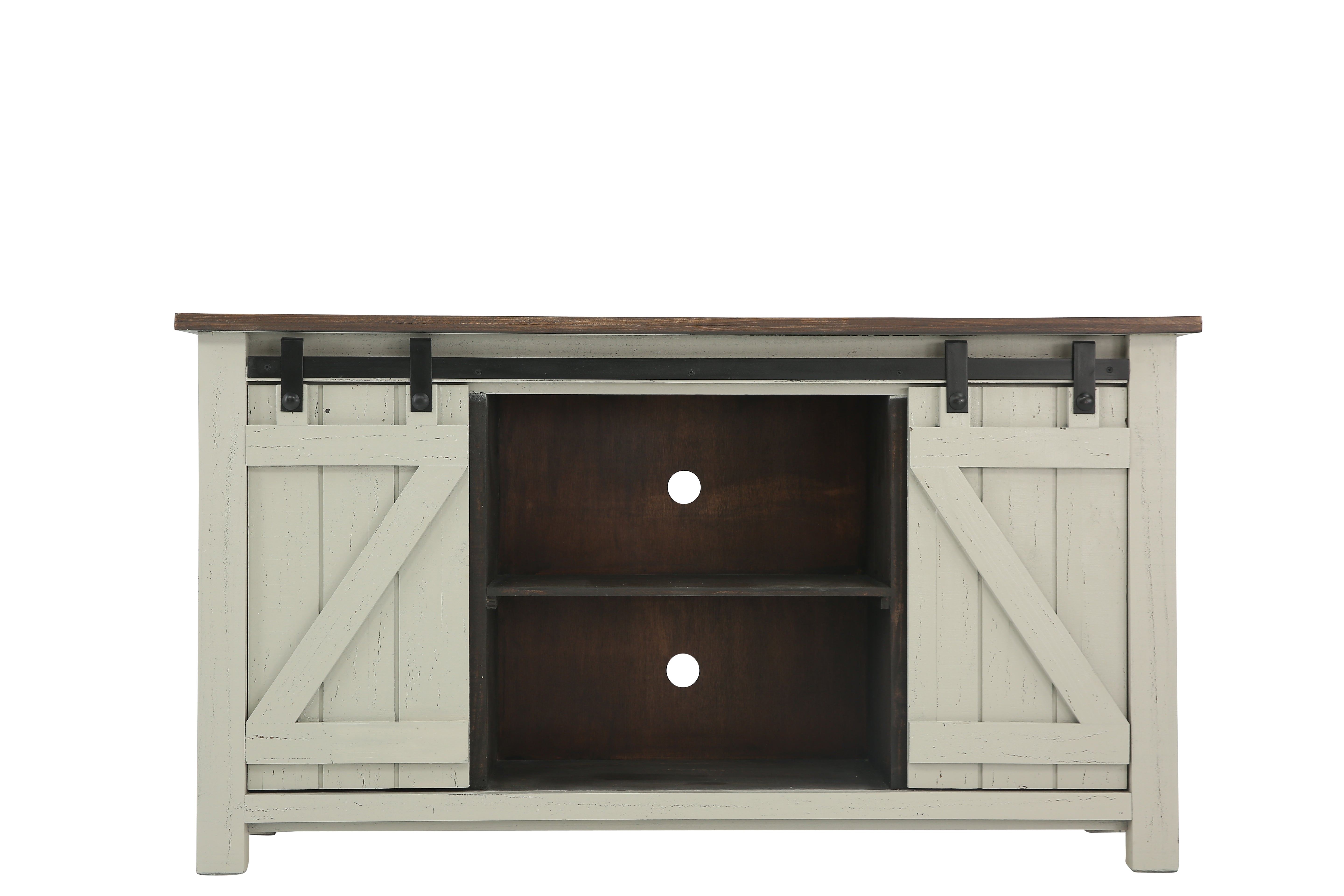 Sterling Barn Door Media Console - Aged Gray/Tobacco