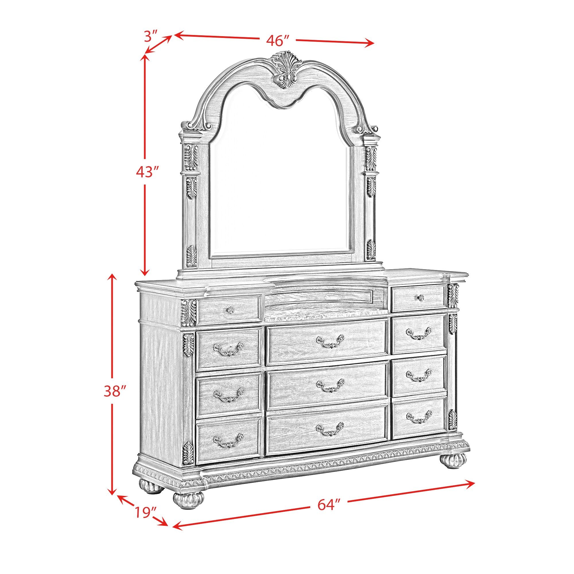 Elements International - CADENZA BROWN DRESSER AND MIRROR - Dark Brown Wood|Mirror - Dresser & Mirror - Additional View 12