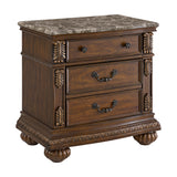 Elements International - CADENZA BROWN NIGHTSTAND W/ USB-C - Dark Brown Wood|Faux Marble - Nightstands