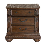 Elements International - CADENZA BROWN NIGHTSTAND W/ USB-C - Dark Brown Wood|Faux Marble - Nightstands - Additional View 1