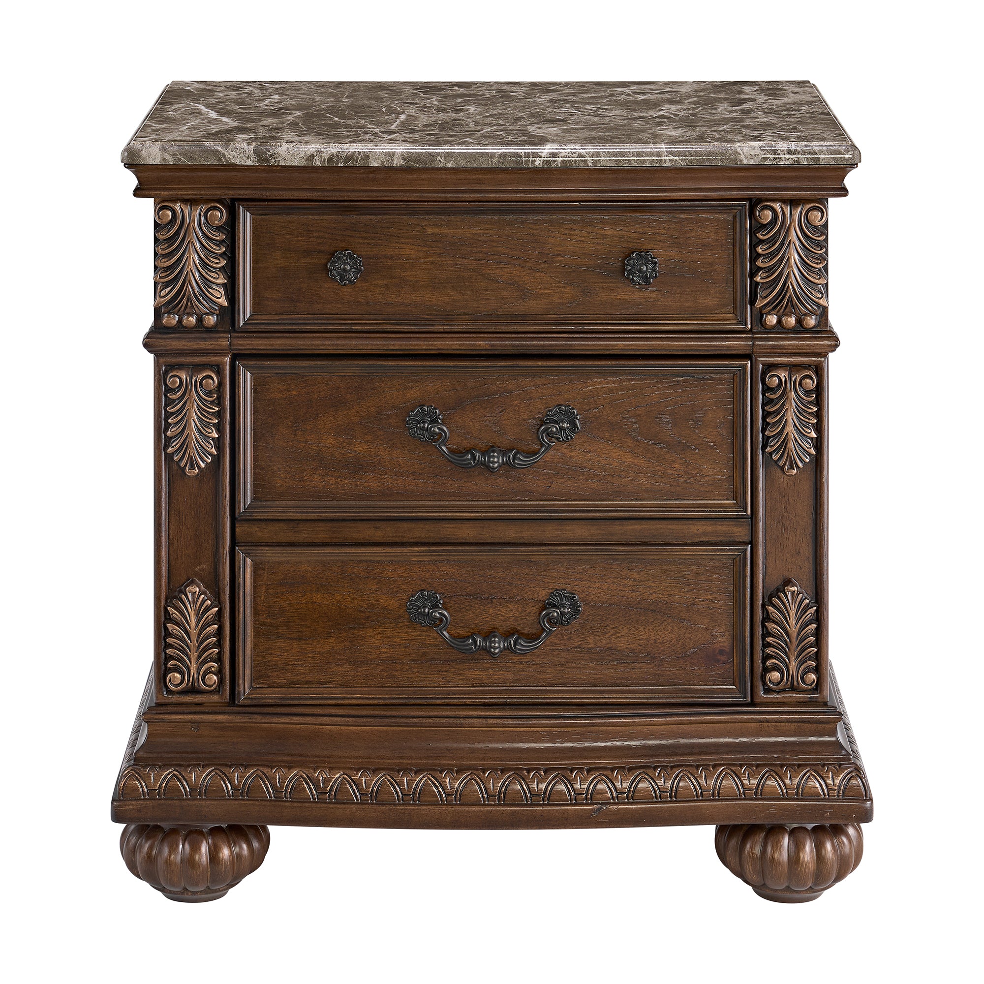 Elements International - CADENZA BROWN NIGHTSTAND W/ USB-C - Dark Brown Wood|Faux Marble - Nightstands - Additional View 1