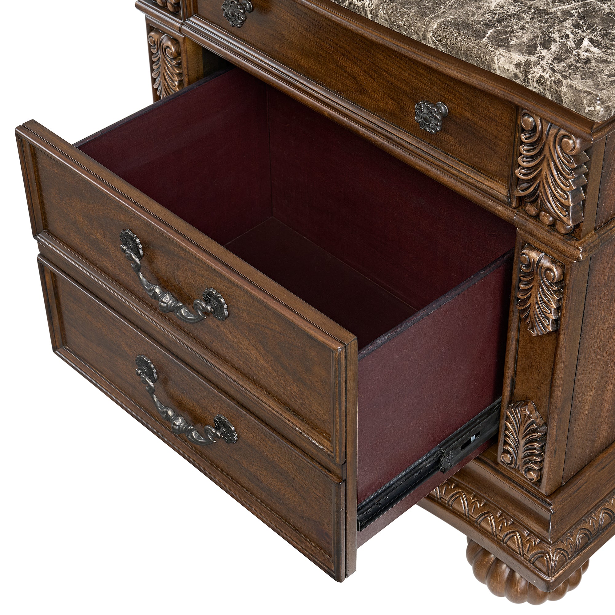 Elements International - CADENZA BROWN NIGHTSTAND W/ USB-C - Dark Brown Wood|Faux Marble - Nightstands - Additional View 5