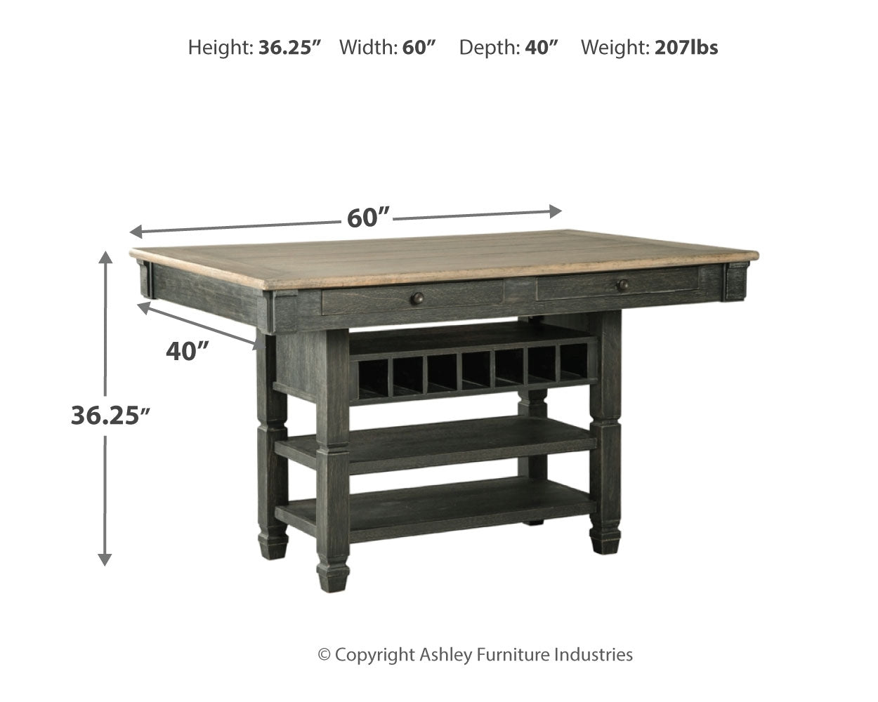 Ashley Furniture - Tyler Creek Counter Height Dining Table - Dark Gray Wood - Tables - Additional View 3