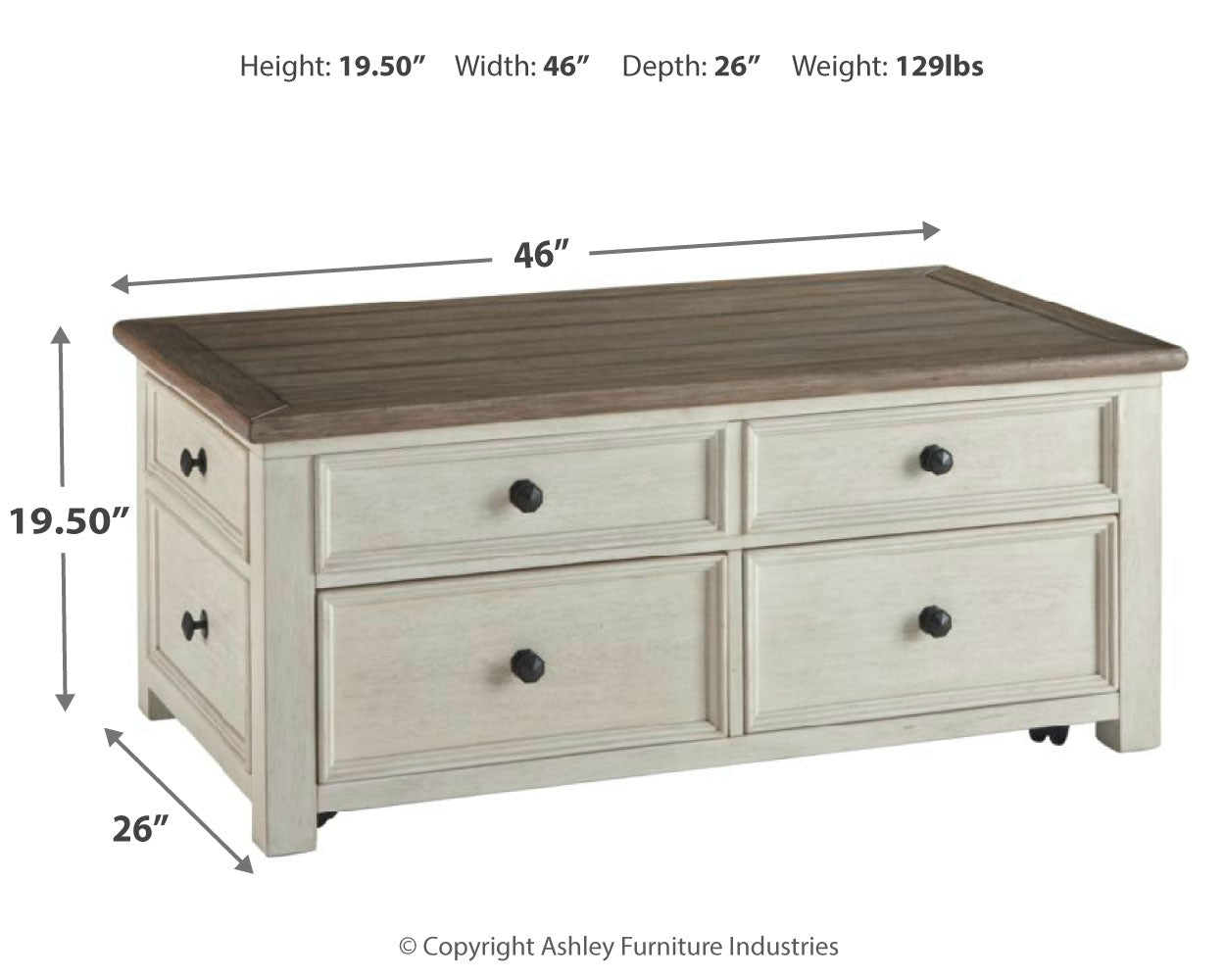 Ashley Furniture - BOLANBURG LIFT TOP COCKTAIL TABLE - White Wood - Tables - Additional View 3