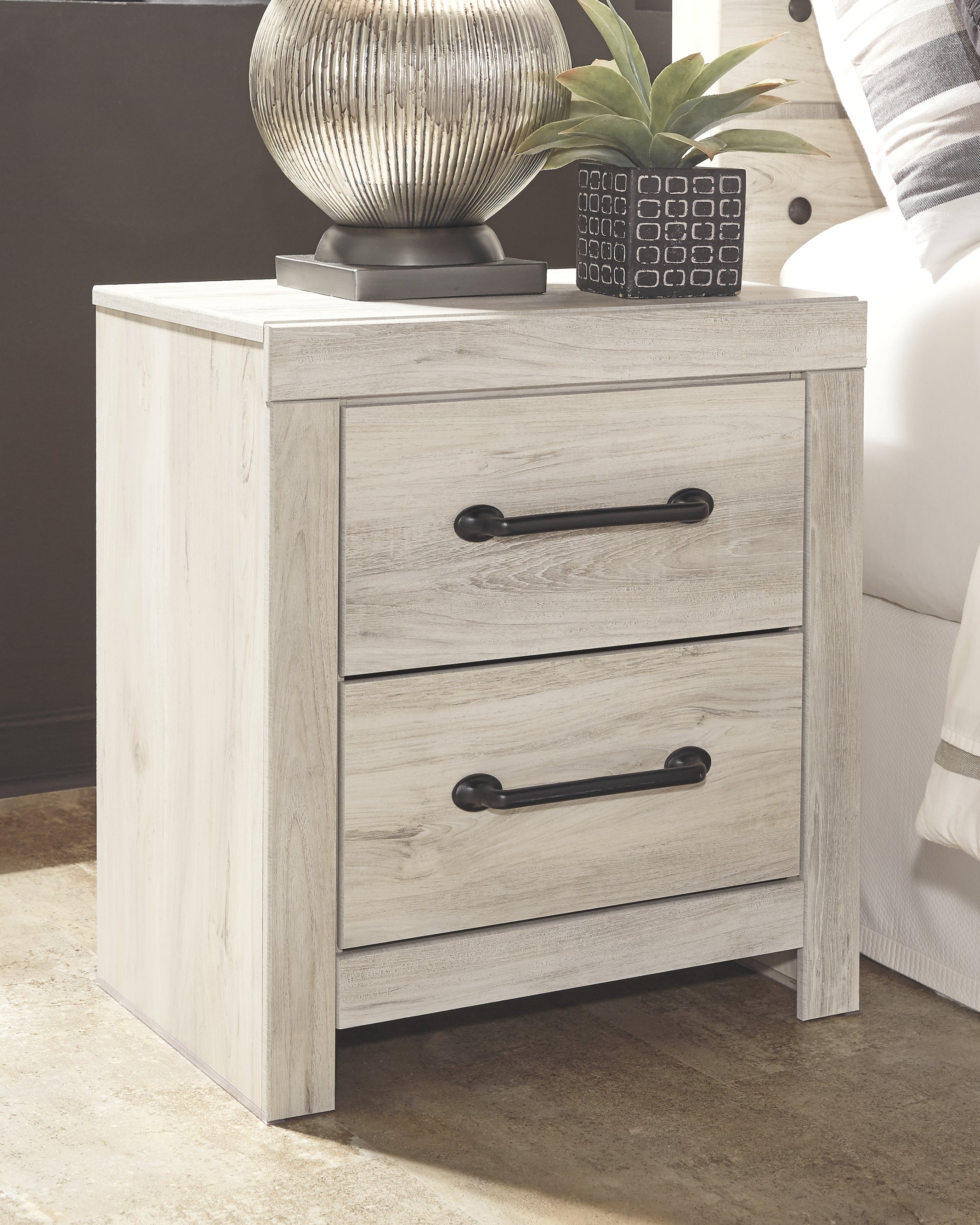 Ashley Furniture - Cambeck Two Drawer Night Stand - White - Beige Wood - Nightstands - Additional View 1