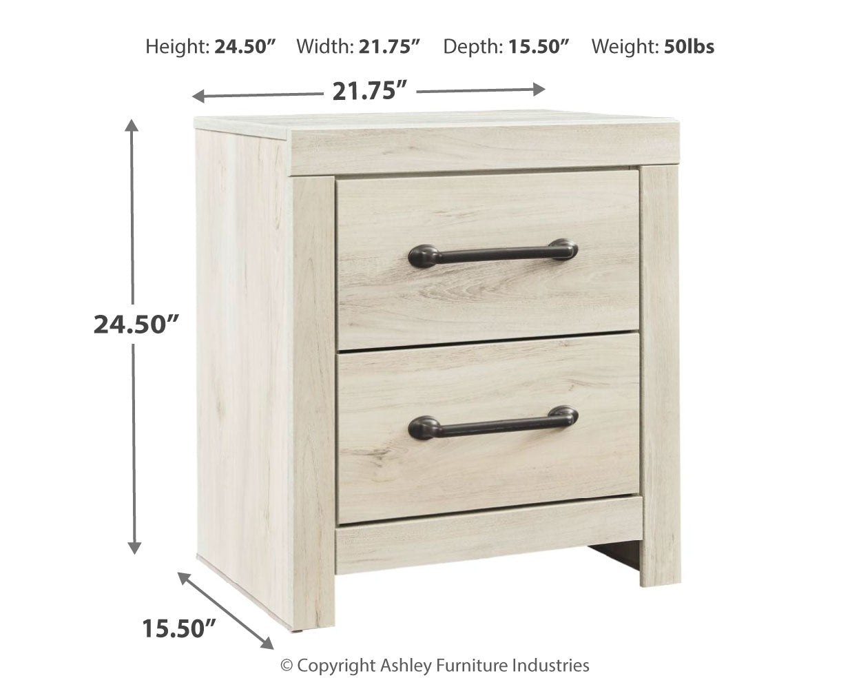 Ashley Furniture - Cambeck Two Drawer Night Stand - White - Beige Wood - Nightstands - Additional View 3