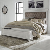 Ashley Furniture - Kanwyn King Upholstered Bed with Storage Bench - Whitewash - Fabric|Wood - Beds