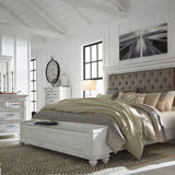 Ashley Furniture - Kanwyn King Upholstered Bed with Storage Bench - Whitewash - Fabric|Wood - Beds - Additional View 1