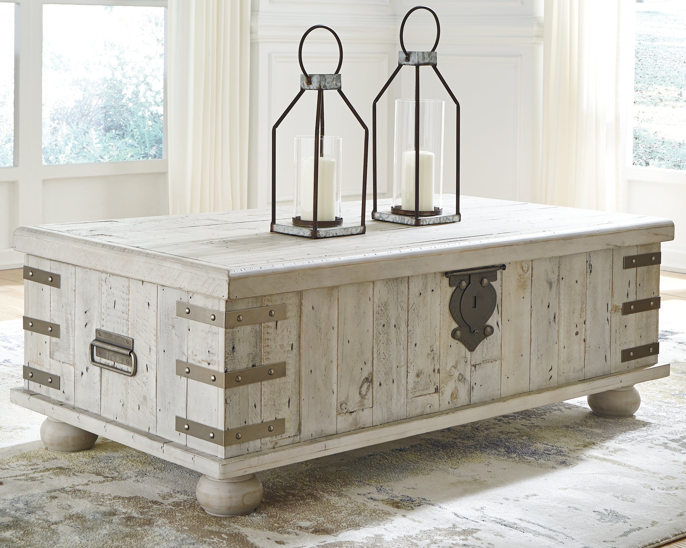 Ashley Furniture - CARYNHURST LIFT TOP COCKTAIL TABLE - Pearl Silver Metal|Wood - Tables - Additional View 1