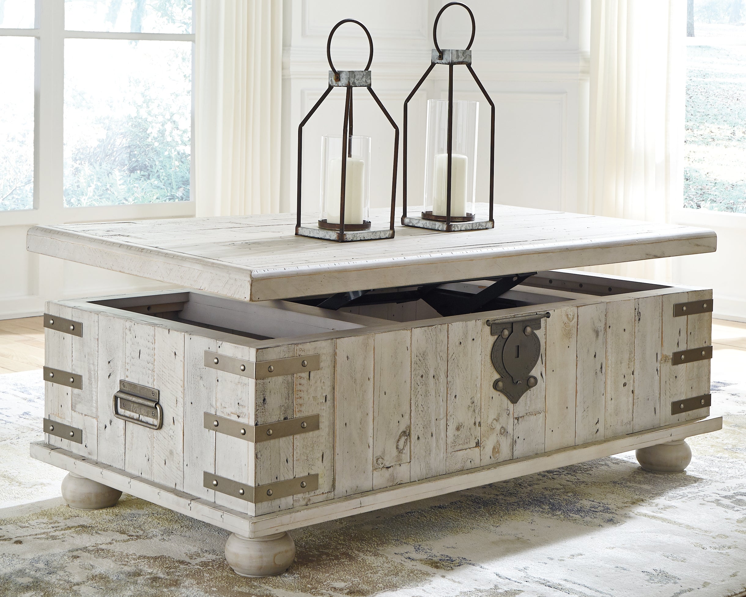 Ashley Furniture - CARYNHURST LIFT TOP COCKTAIL TABLE - Pearl Silver Metal|Wood - Tables - Additional View 4
