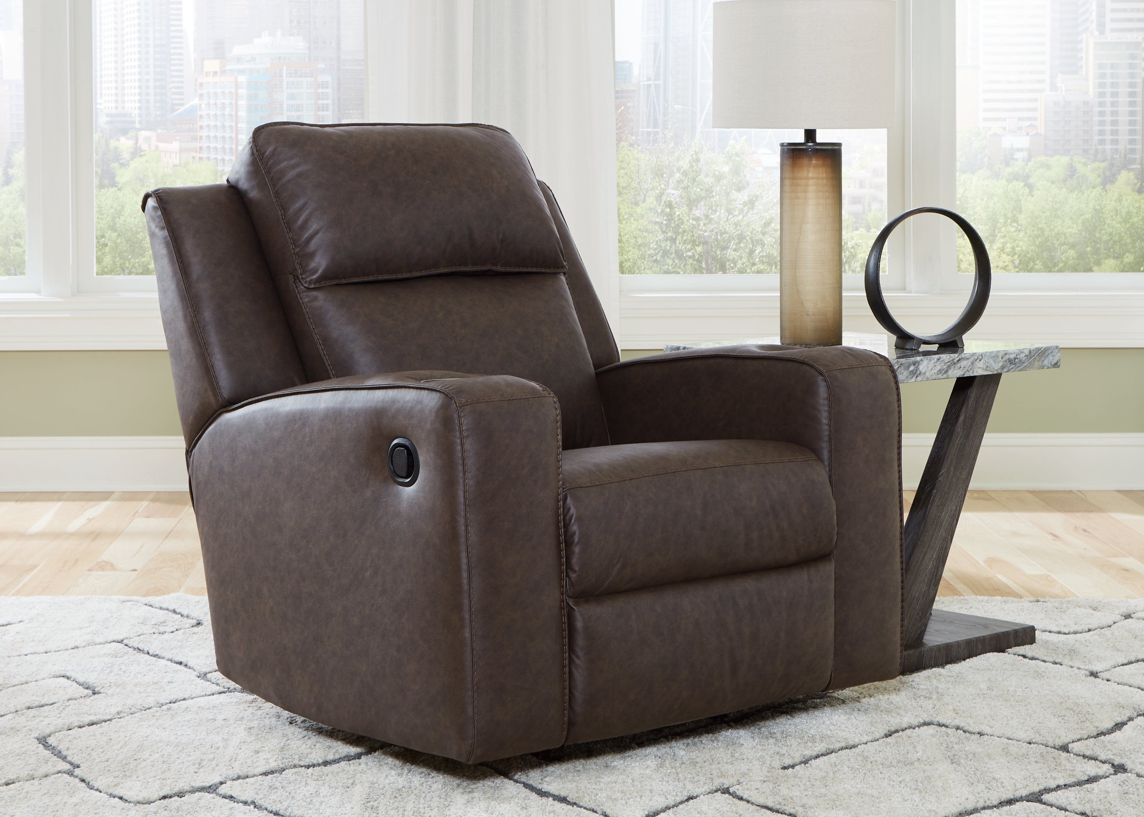 Ashley Furniture - Lavenhorne Recliner - Granite - Dark Gray Faux Leather - Recliners - Additional View 1