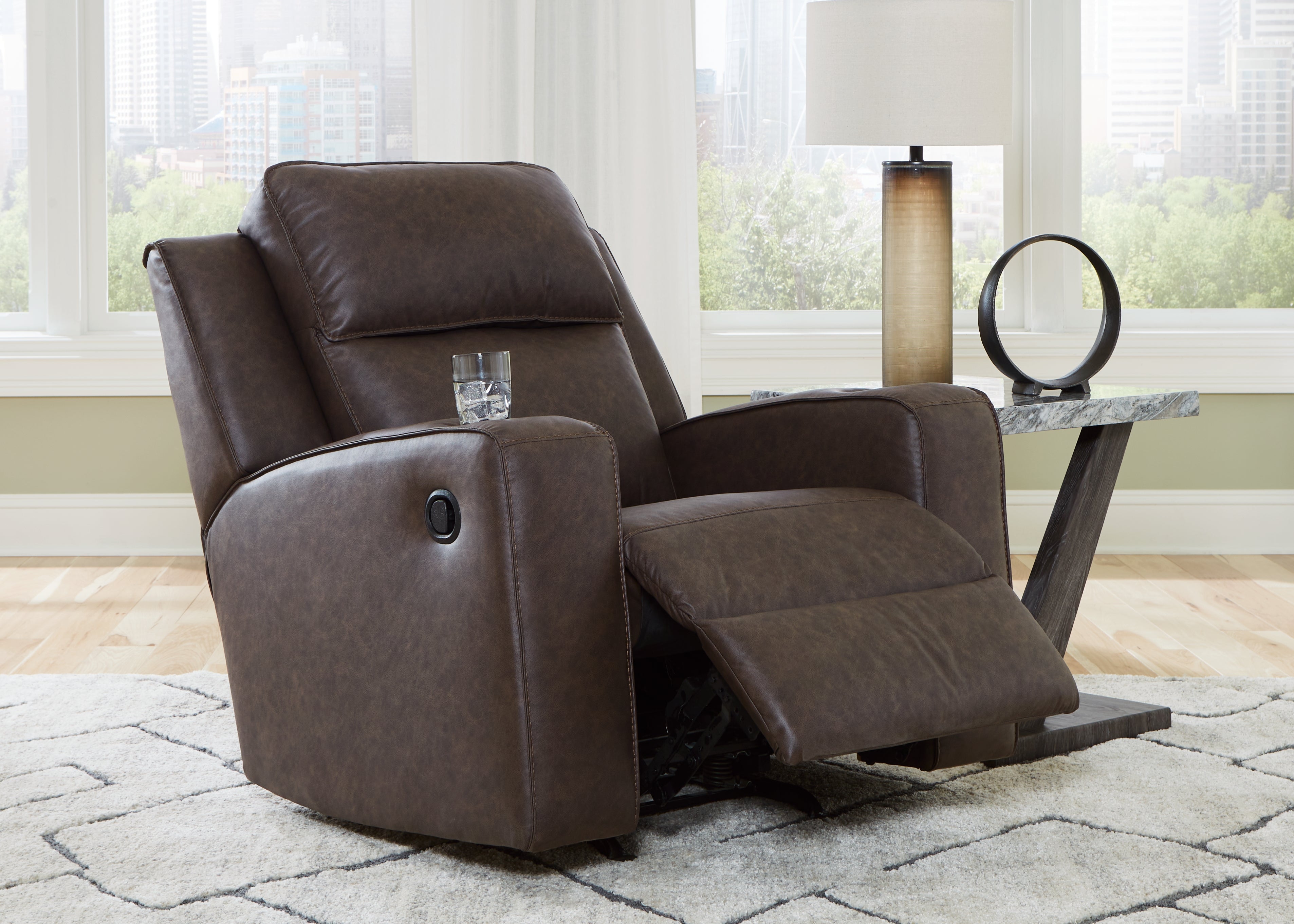Ashley Furniture - Lavenhorne Recliner - Granite - Dark Gray Faux Leather - Recliners - Additional View 7