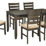 Ashley Furniture - ROKANE 7 PIECE DINING SET - Dark Brown Fabric|Wood - Dining Room Sets