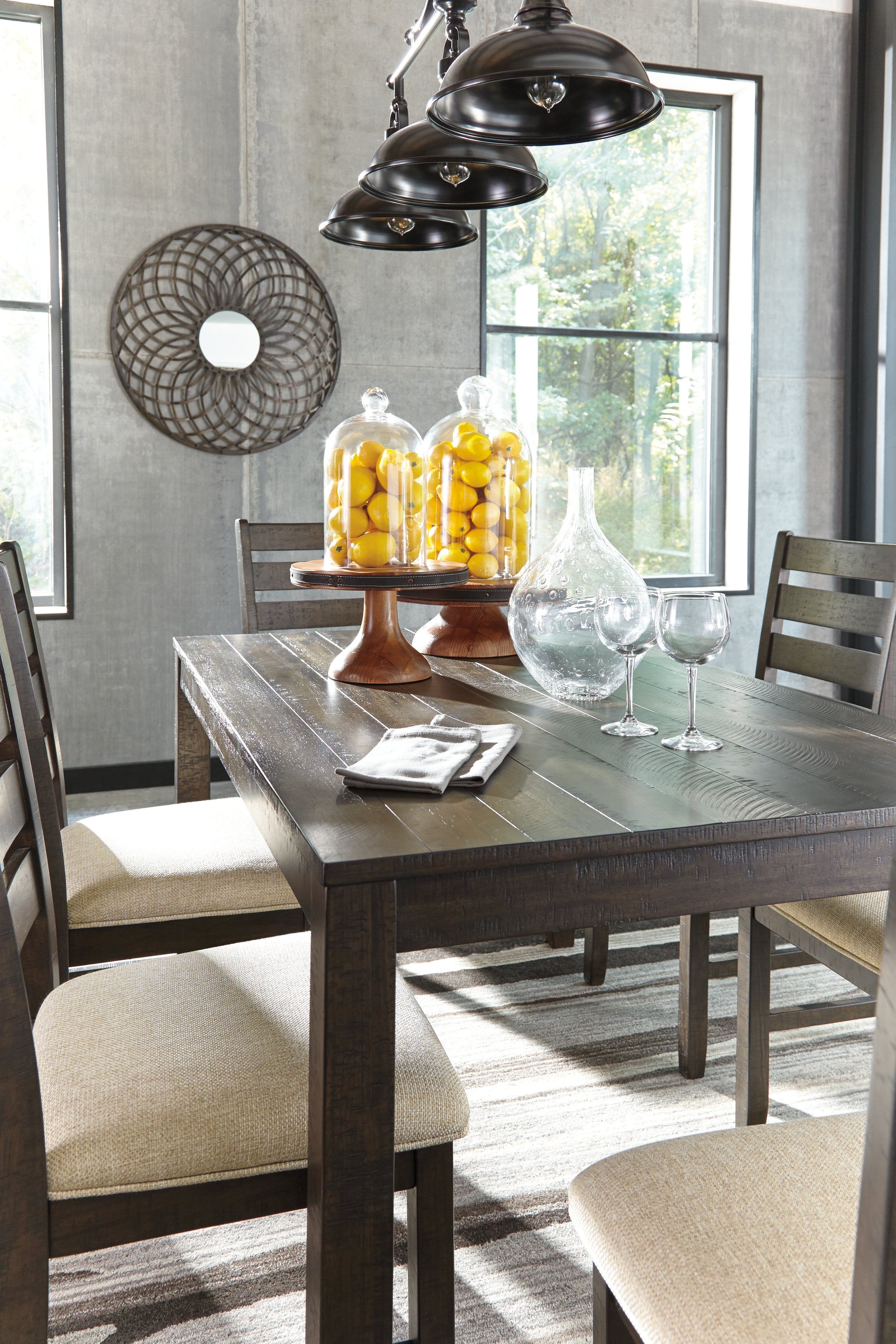 Ashley Furniture - ROKANE 7 PIECE DINING SET - Dark Brown Fabric|Wood - Dining Room Sets - Additional View 2
