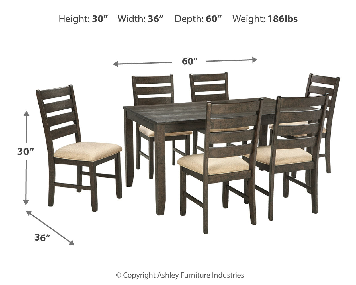 Ashley Furniture - ROKANE 7 PIECE DINING SET - Dark Brown Fabric|Wood - Dining Room Sets - Additional View 3