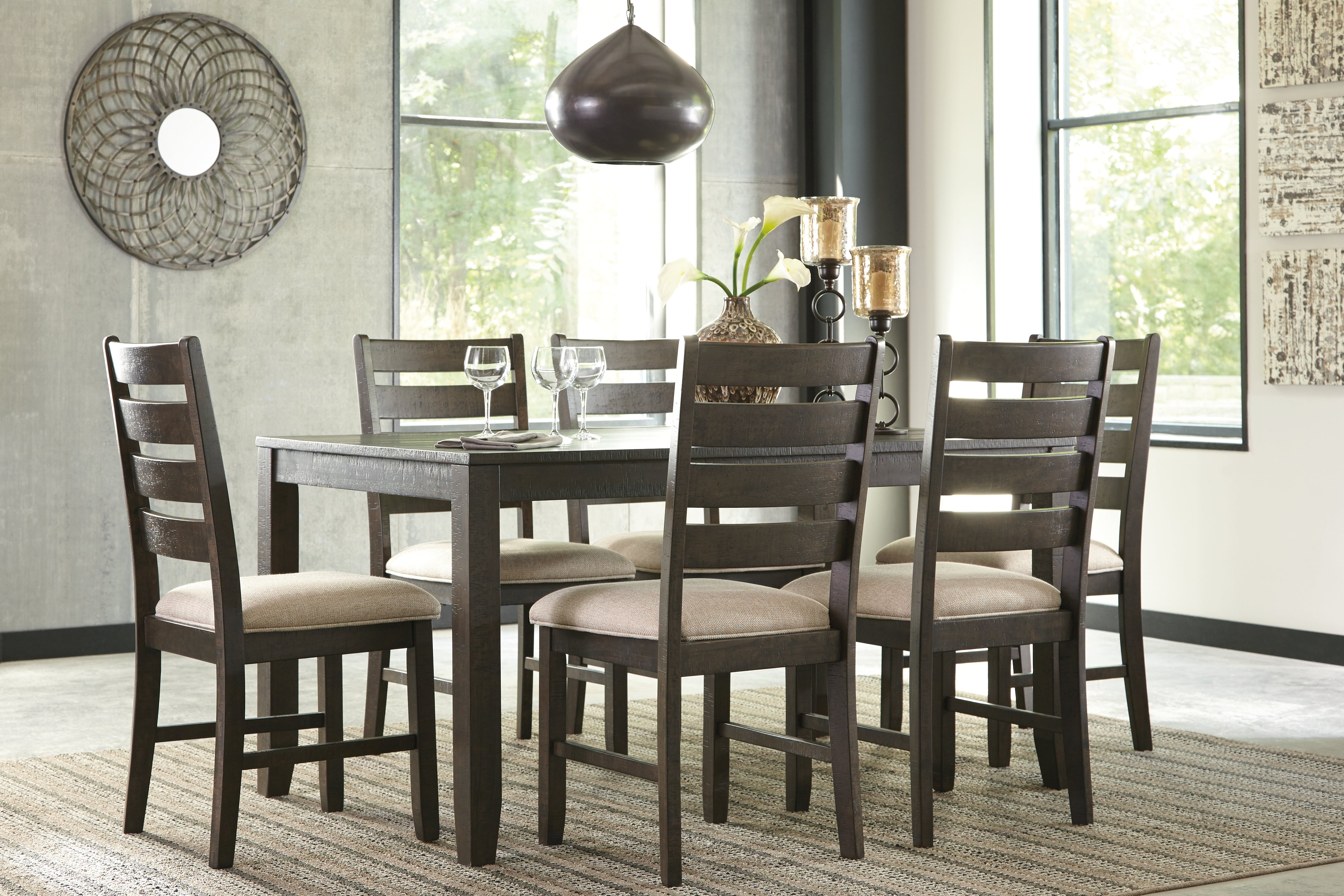 Ashley Furniture - ROKANE 7 PIECE DINING SET - Dark Brown Fabric|Wood - Dining Room Sets - Additional View 4