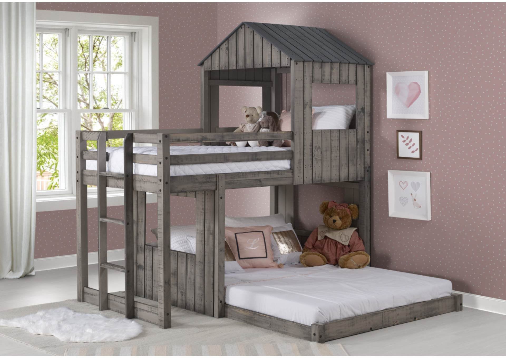 CABIN FEVER RUSTIC DIRTY GREY TWIN/FULL BUNKBED - Additional View 1