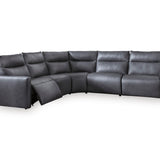 Metronome Blue Leather 5 Piece Power Sectional