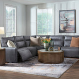 Metronome Blue Leather 5 Piece Power Sectional