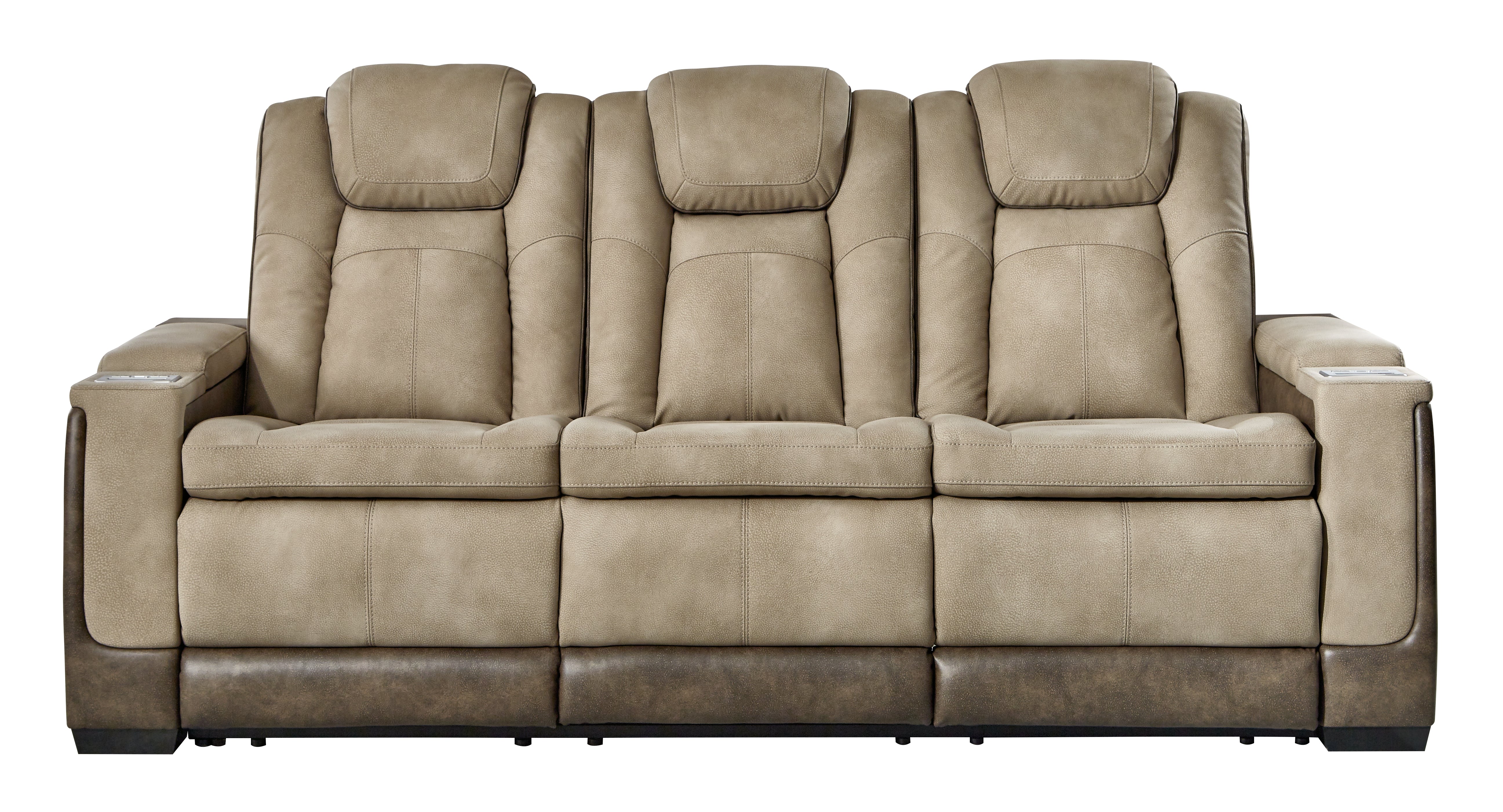 Ashley Furniture - Next-Gen Power Sofa - Sand - Beige Faux Leather - Sofas