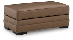 Ashley Furniture - VILLACOURT CARAMEL OTTOMAN - Light Brown Faux Leather - Ottomans