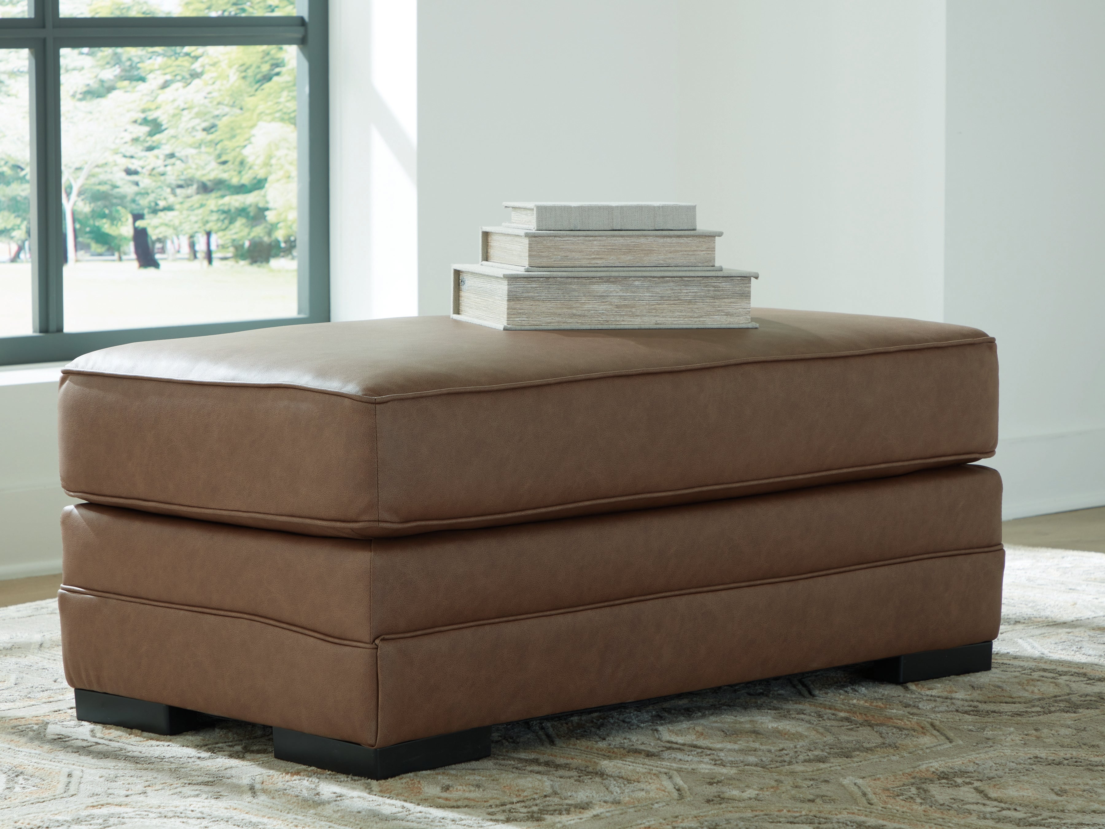 Ashley Furniture - VILLACOURT CARAMEL OTTOMAN - Light Brown Faux Leather - Ottomans - Additional View 1