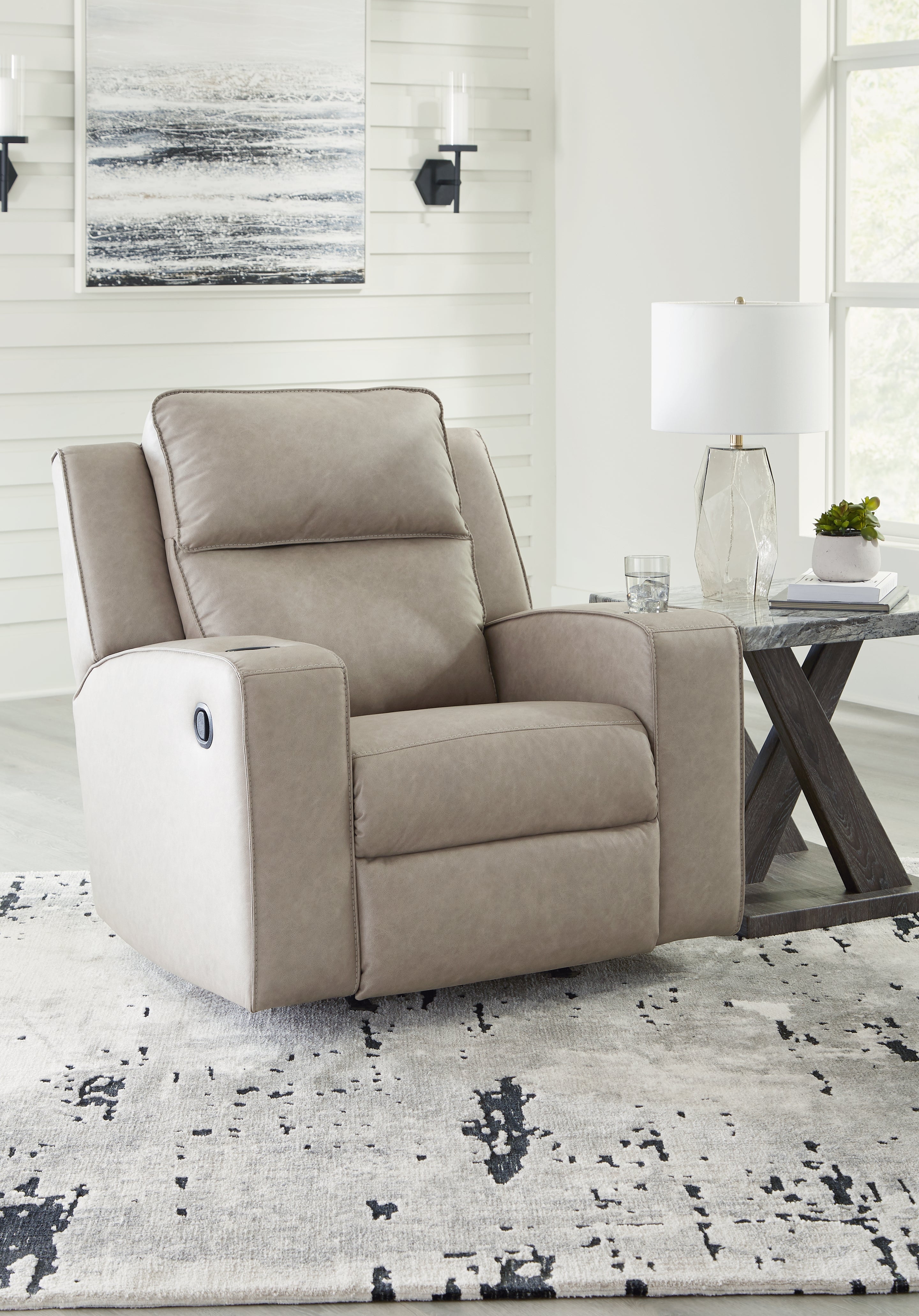 Ashley Furniture - Lavenhorne Recliner - Pebble - Pearl Silver Faux Leather - Recliners - Additional View 1