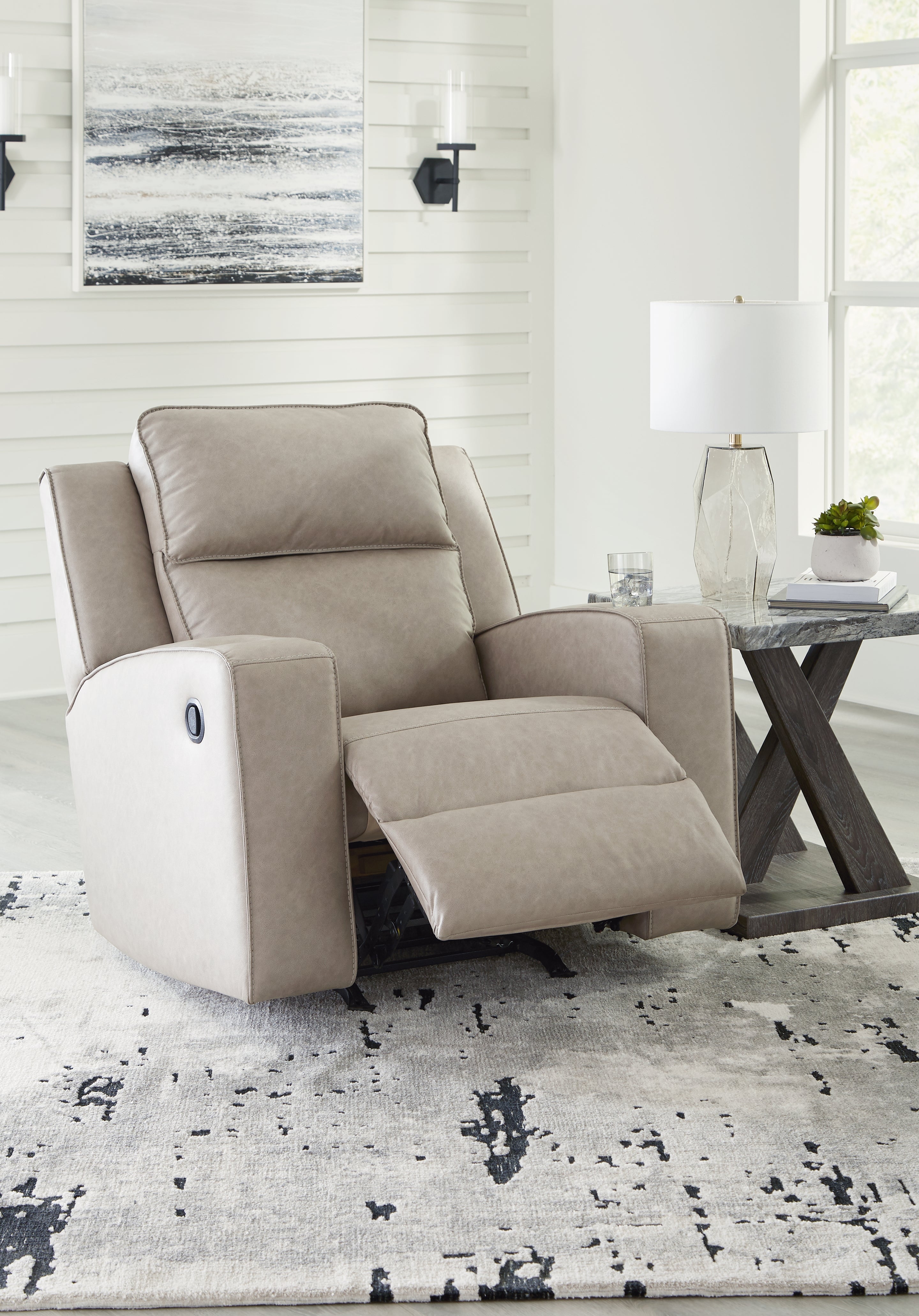 Ashley Furniture - Lavenhorne Recliner - Pebble - Pearl Silver Faux Leather - Recliners - Additional View 7