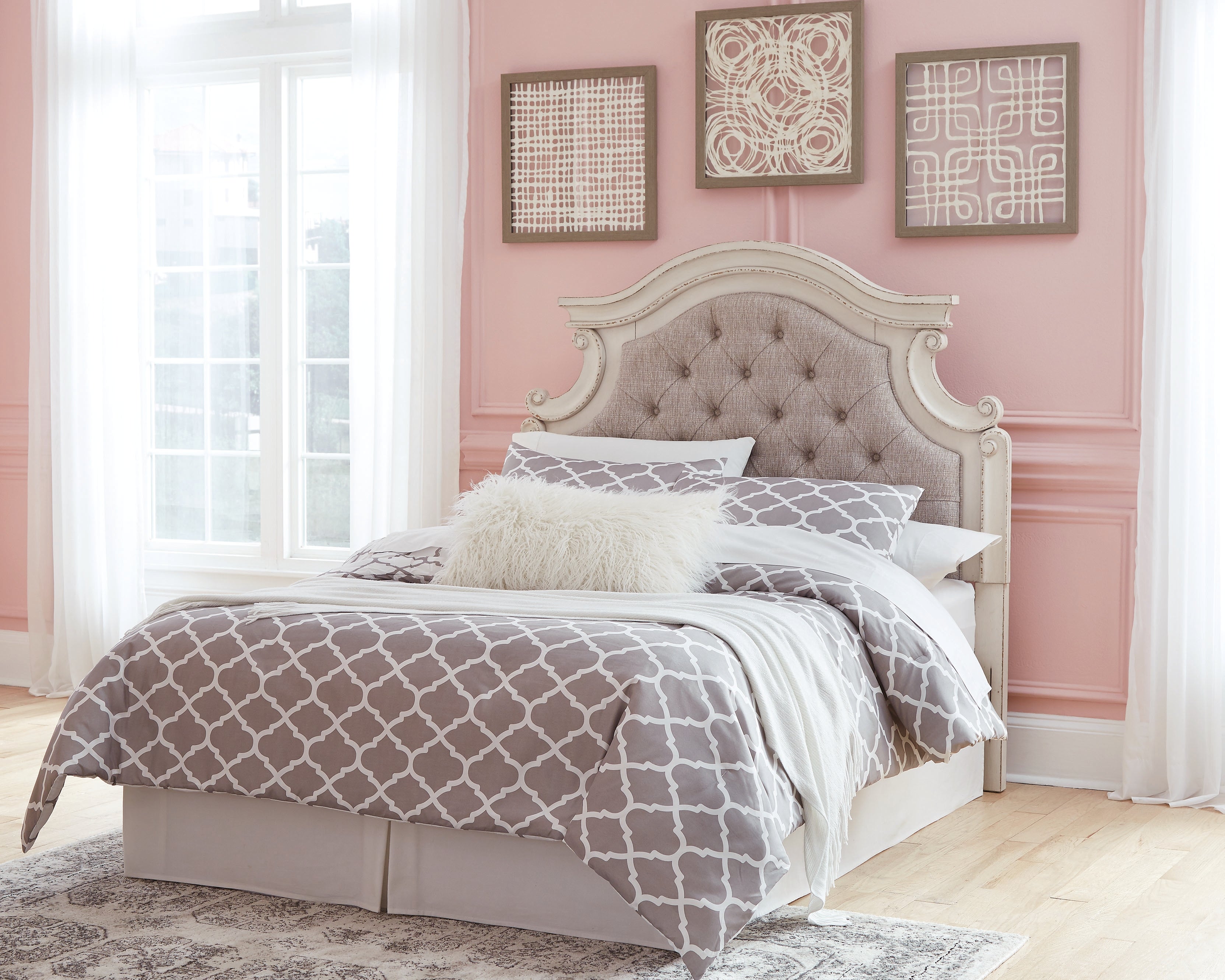 Ashley Furniture - REALYN FULL UPHOLSTERED HEADBOARD - White Fabric|Wood - Headboards - Additional View 2