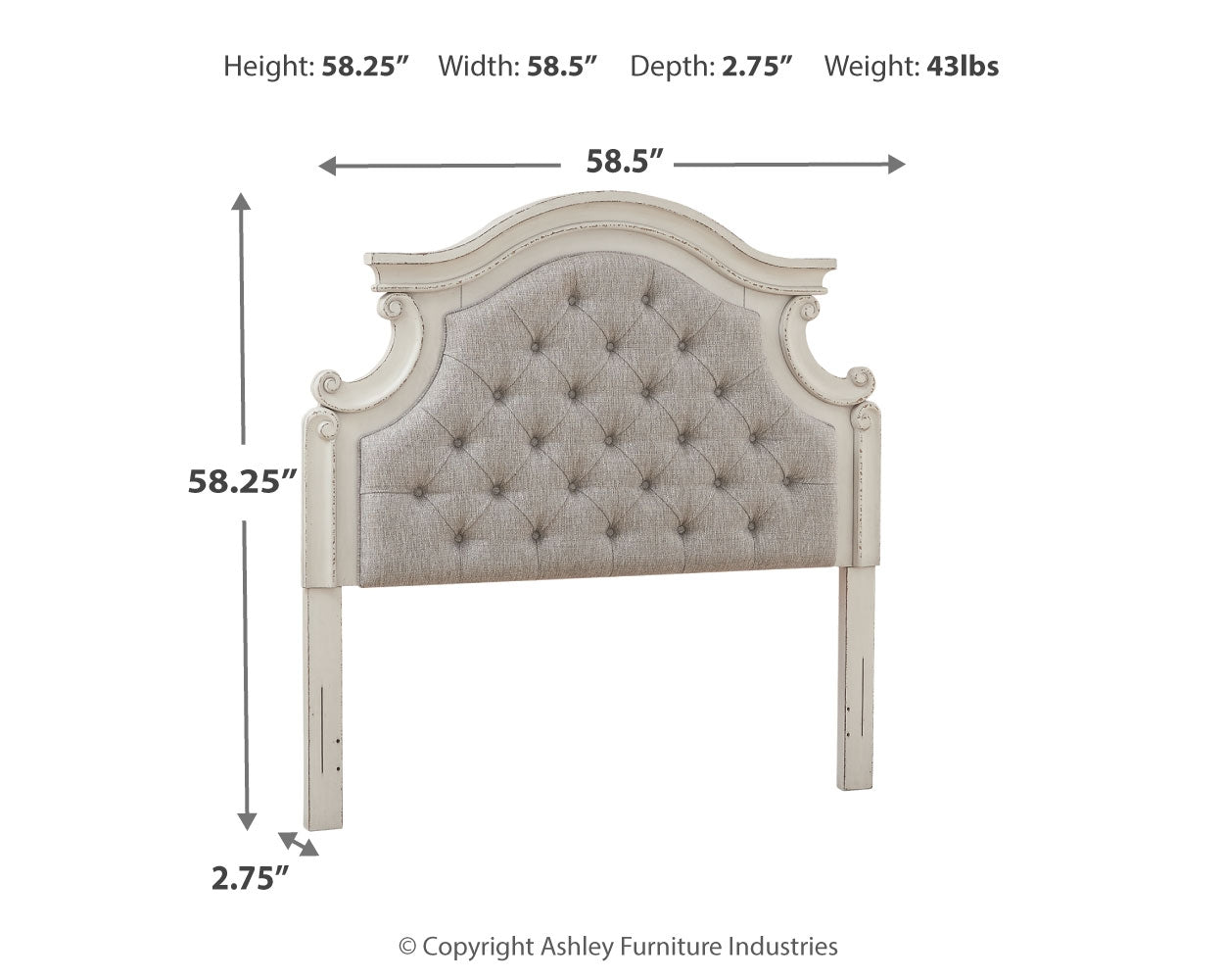 Ashley Furniture - REALYN FULL UPHOLSTERED HEADBOARD - White Fabric|Wood - Headboards - Additional View 3