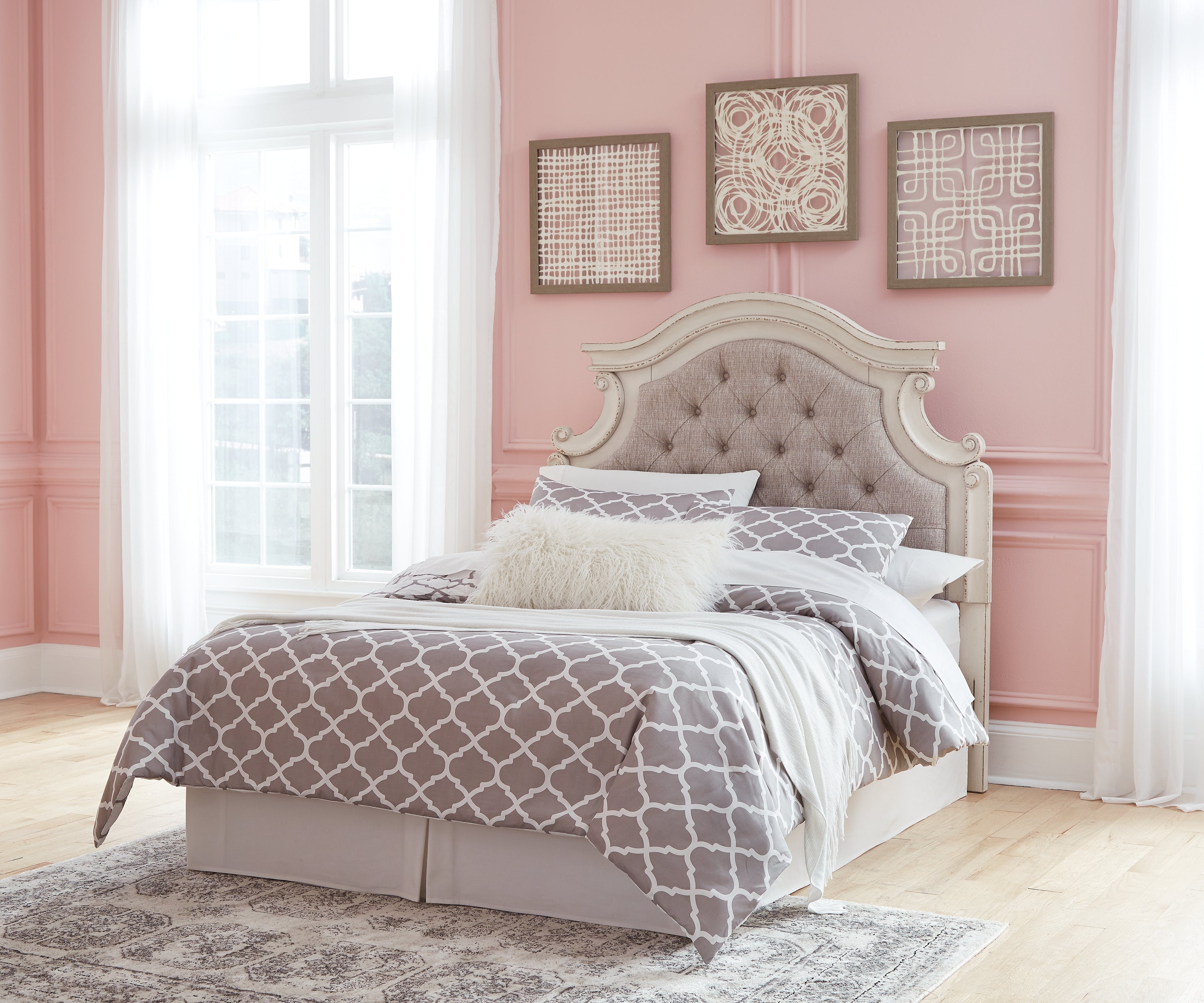 Ashley Furniture - REALYN FULL UPHOLSTERED HEADBOARD - White Fabric|Wood - Headboards - Additional View 4