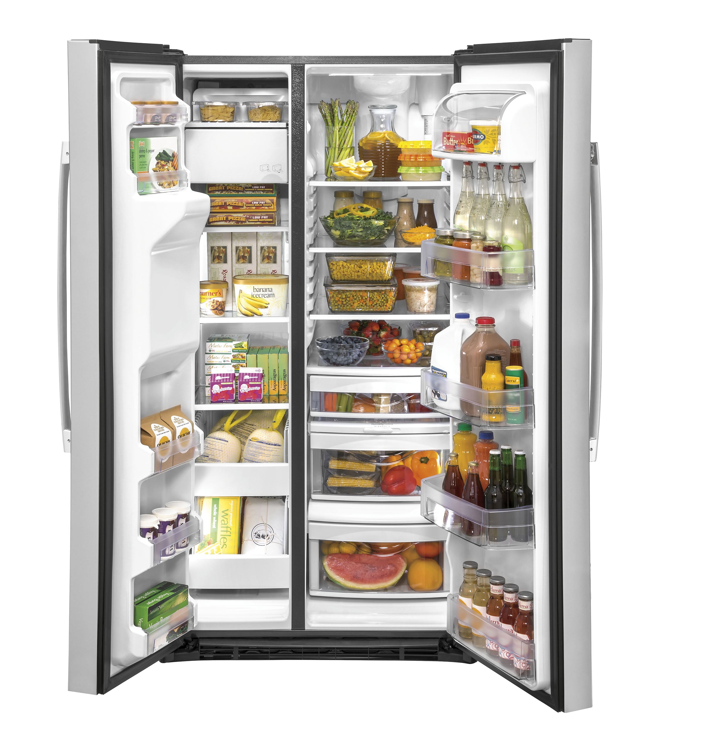 GE FINGERPRINT RESISTANT STAINLESS STEEL SIDE BY SIDE 25CU REFRIGERATOR - Pearl Silver - Refrigerators - Additional View 1