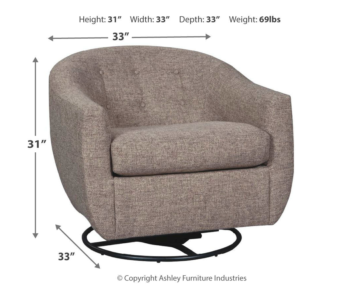 Ashley Furniture - UPSHUR TAUPE SWIVEL GLIDER ACCENT CHAIR - Light Brown Fabric - Chairs - Additional View 3