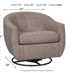 Ashley Furniture - UPSHUR TAUPE SWIVEL GLIDER ACCENT CHAIR - Light Brown Fabric - Chairs - Additional View 3
