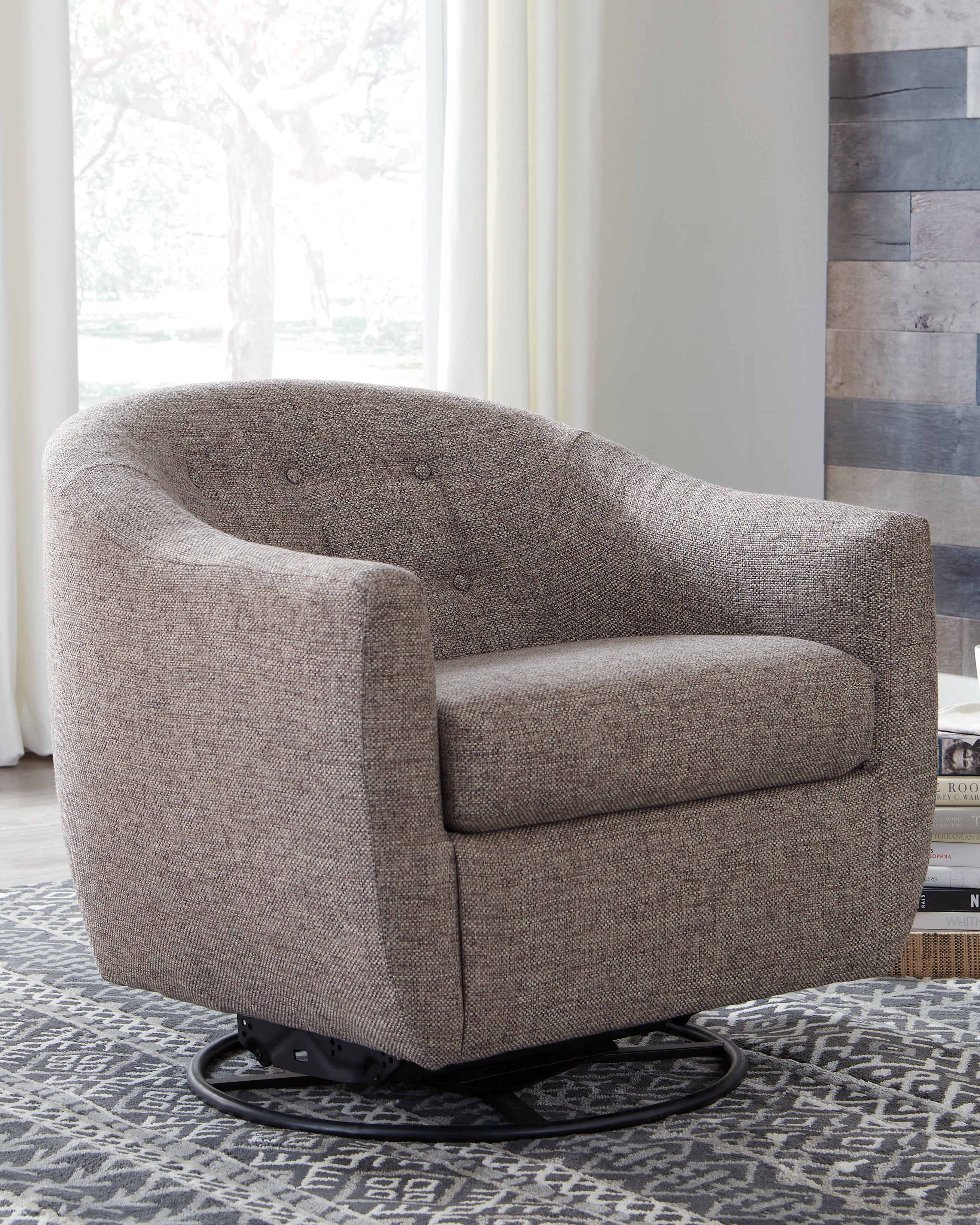 Ashley Furniture - UPSHUR TAUPE SWIVEL GLIDER ACCENT CHAIR - Light Brown Fabric - Chairs - Additional View 6