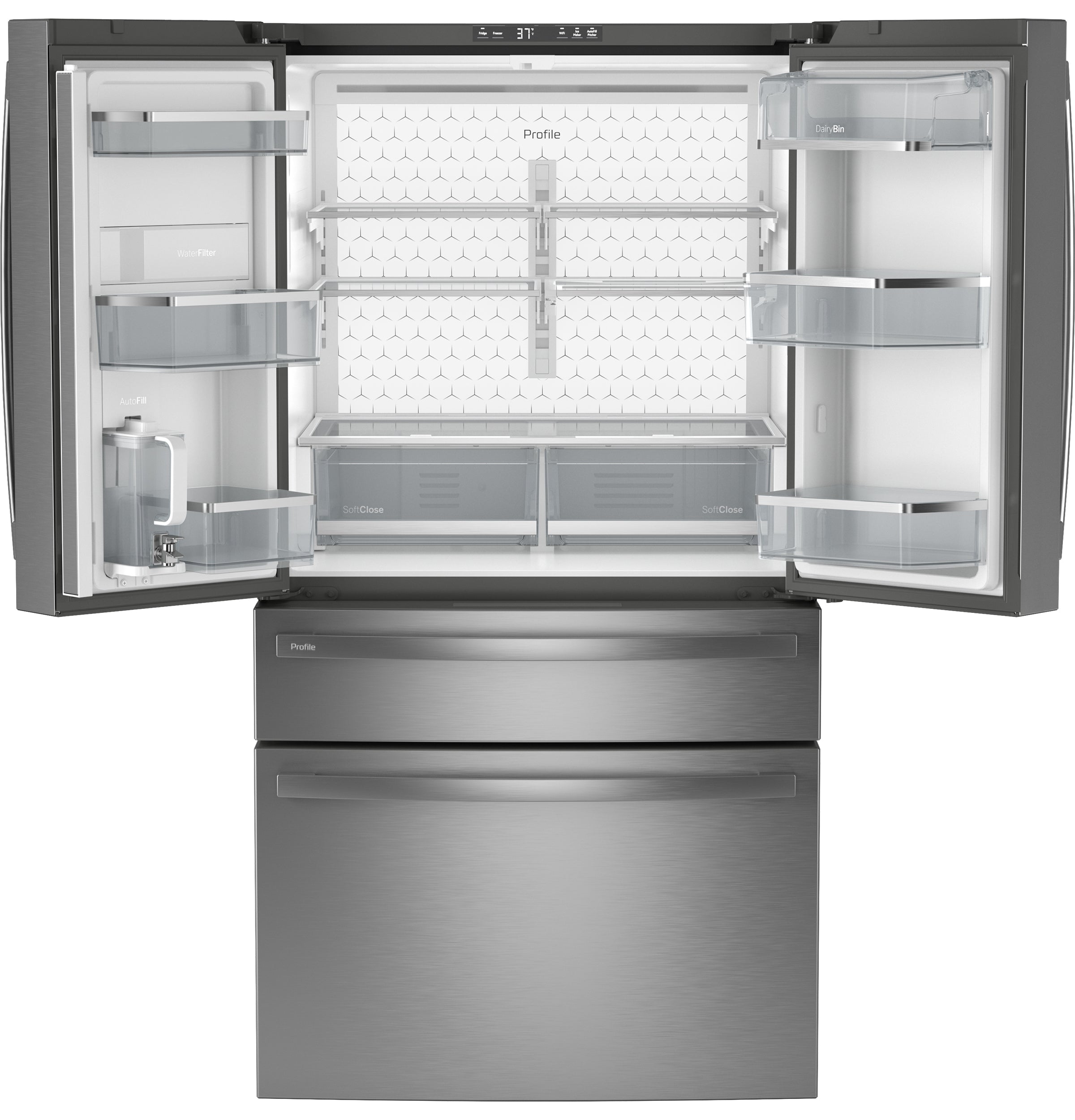 GE STAINLESS PROFILE FINGERPRINT RESISTANT STAINLESS STEEL 28.7CU 4 DOOR FRENCH DOOR REFRIGERATOR - Pearl Silver - Refrigerators - Additional View 1