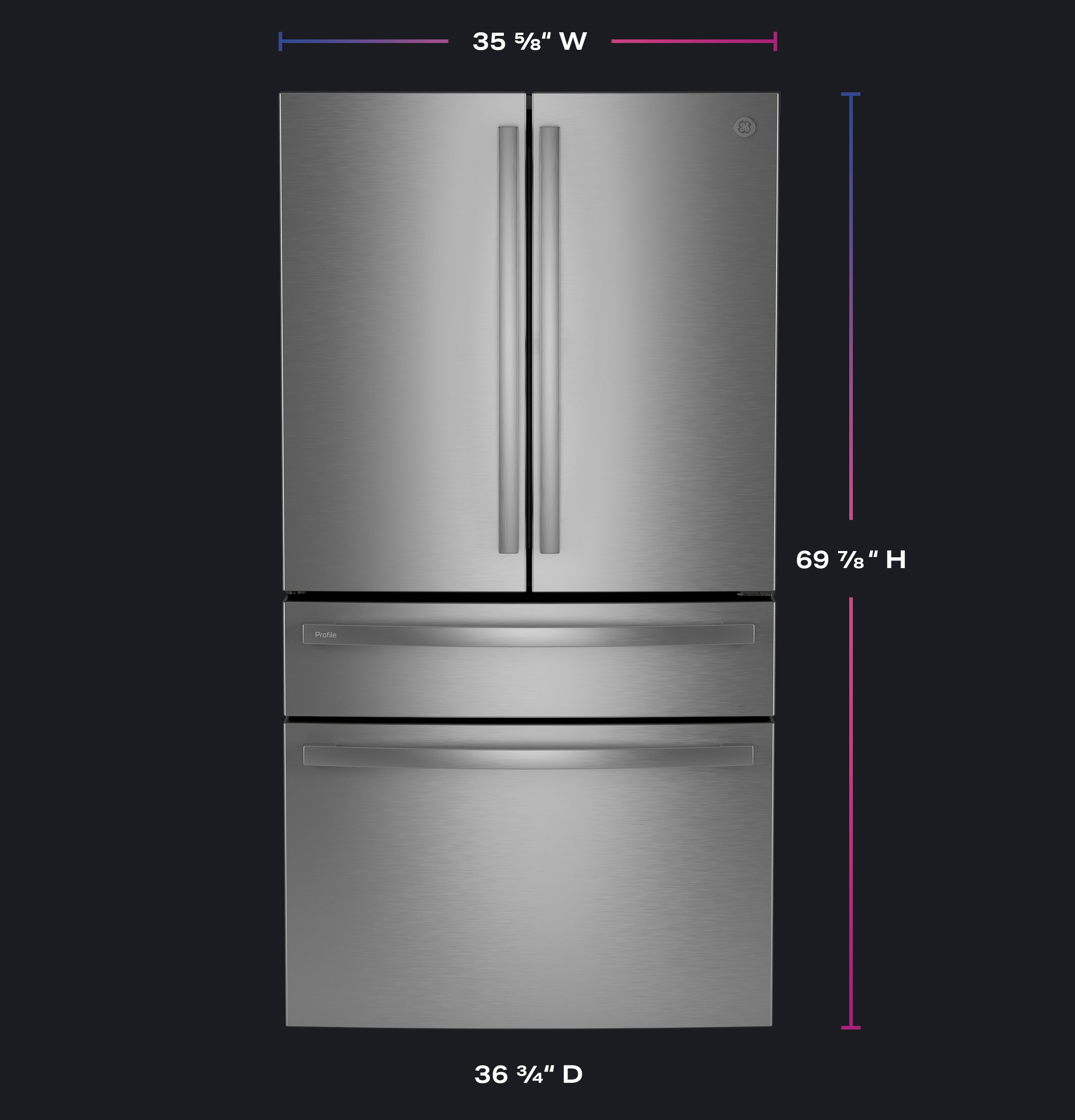GE STAINLESS PROFILE FINGERPRINT RESISTANT STAINLESS STEEL 28.7CU 4 DOOR FRENCH DOOR REFRIGERATOR - Pearl Silver - Refrigerators - Additional View 20