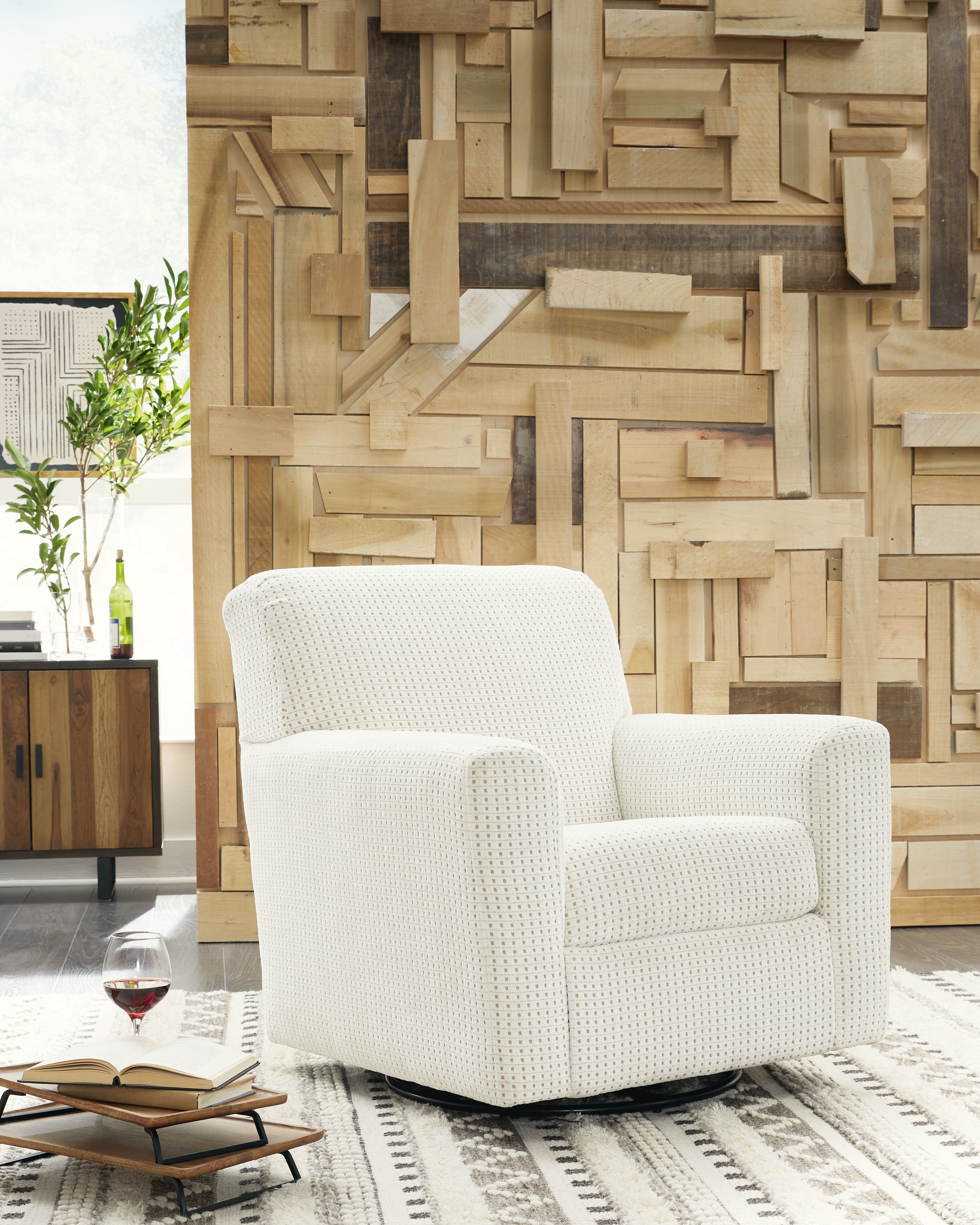 Ashley Furniture - HERSTOW IVORY SWIVEL GLIDER - White Fabric - Chairs - Additional View 1