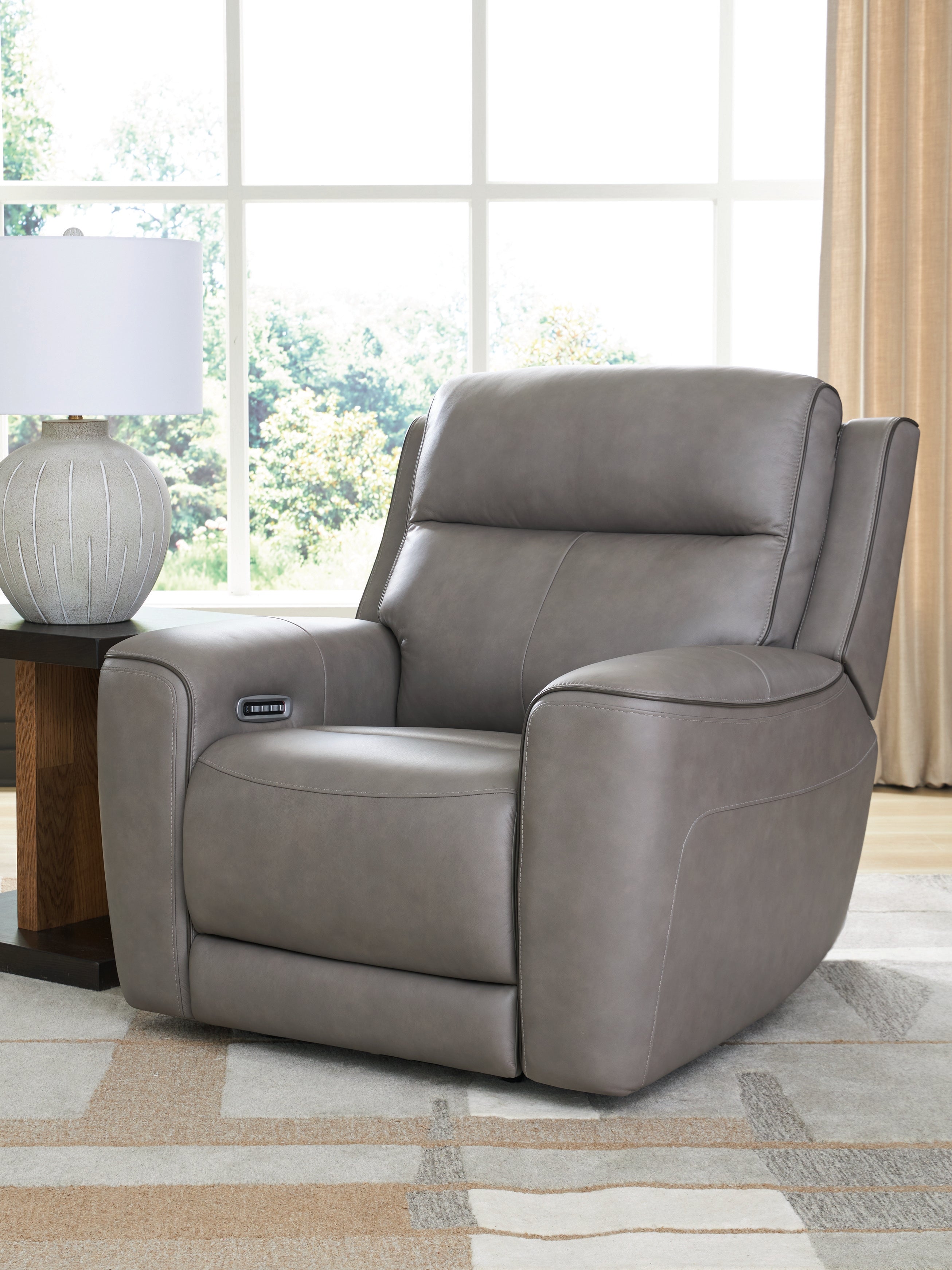 Ashley Furniture - ZELDA COIN LEATHER 2P POWER RECLINER WITH MASSAGE - Dark Gray Leather Match - Recliners - Additional View 1